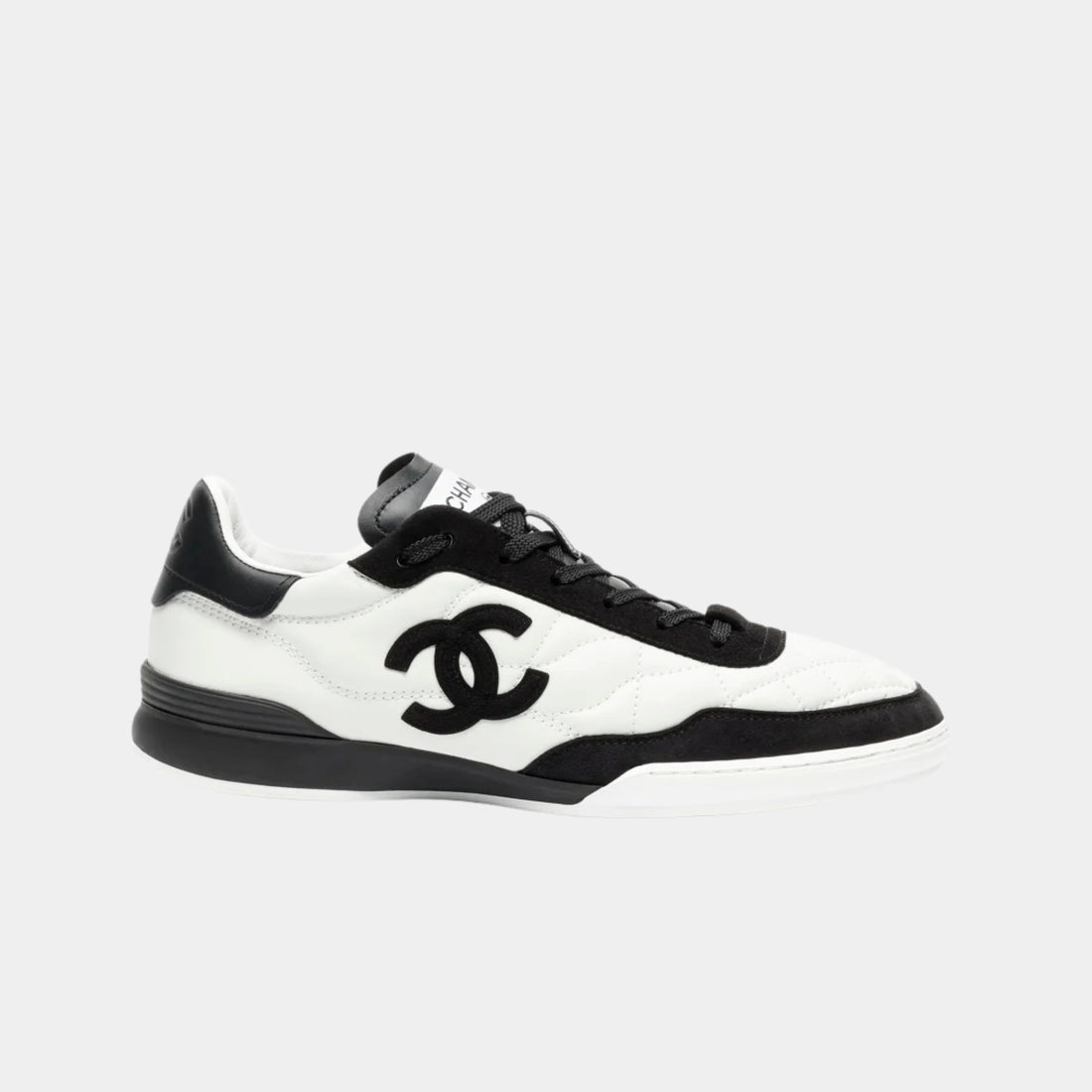 Chanel Trainers in Calfskin & Suede Kidskin, White, Black, Front