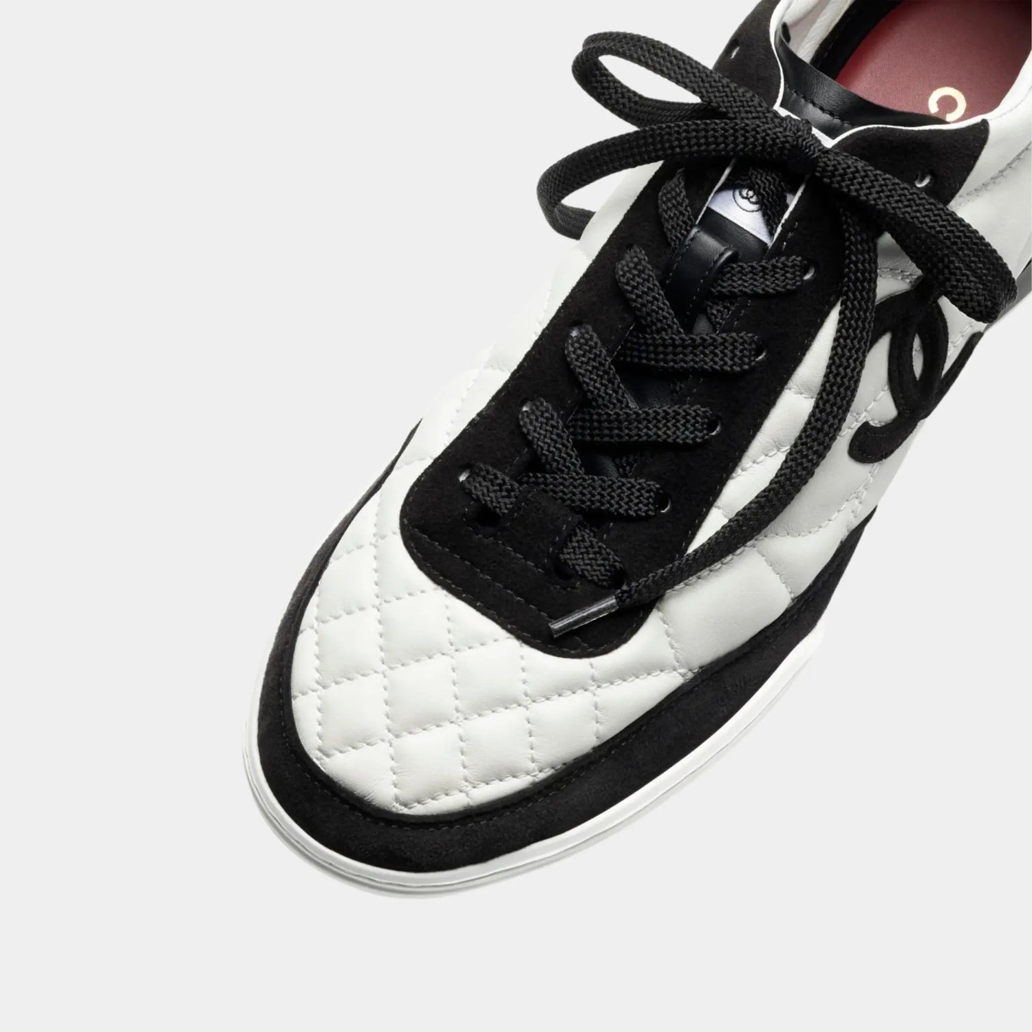 Chanel Trainers in Calfskin &amp; Suede Kidskin, White, Black, Top