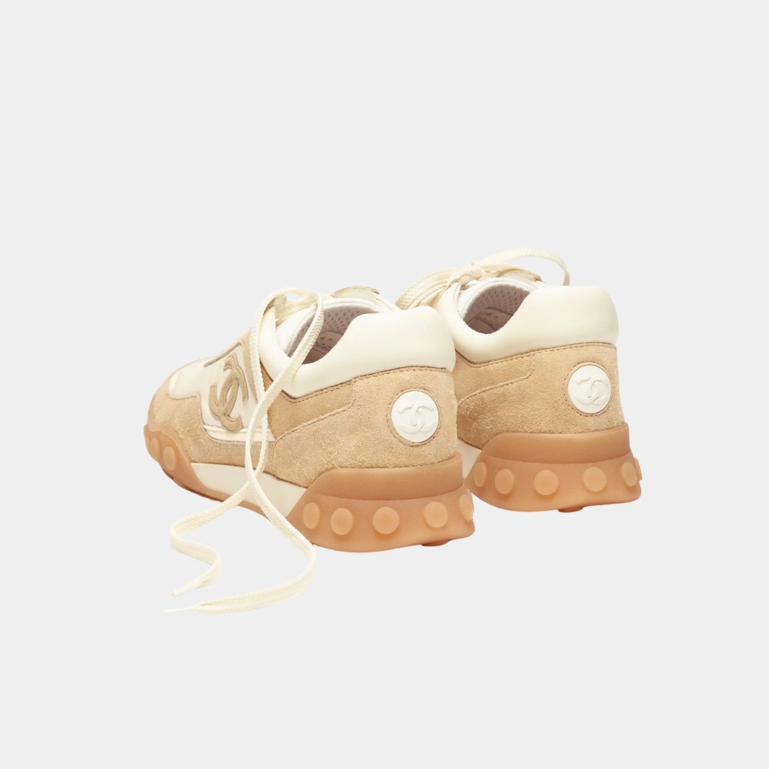 Chanel Trainers in Fabric &amp; Suede Calfskin, Ivory Beige, Back