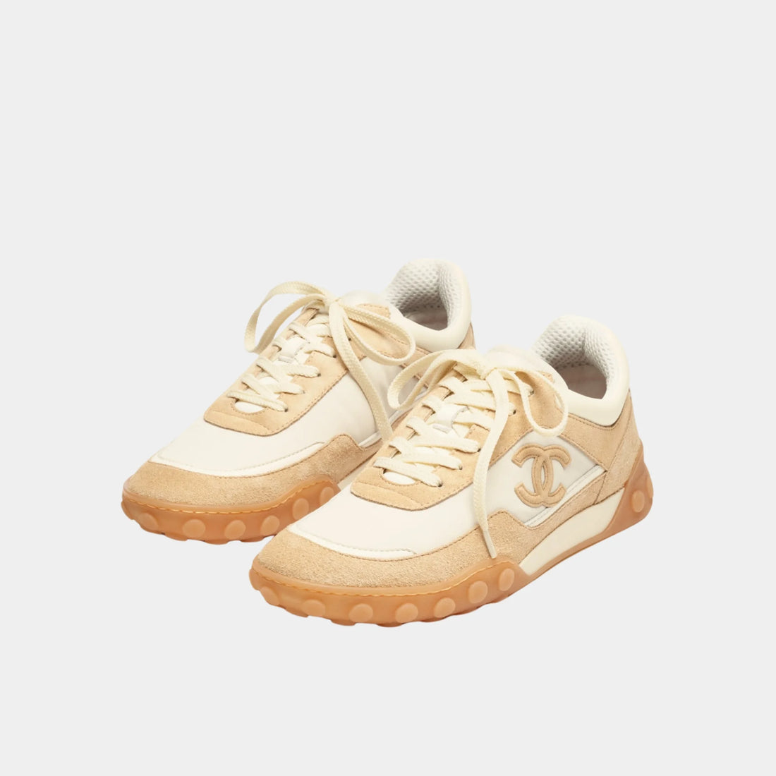 Chanel Trainers in Fabric & Suede Calfskin, Ivory Beige, Front