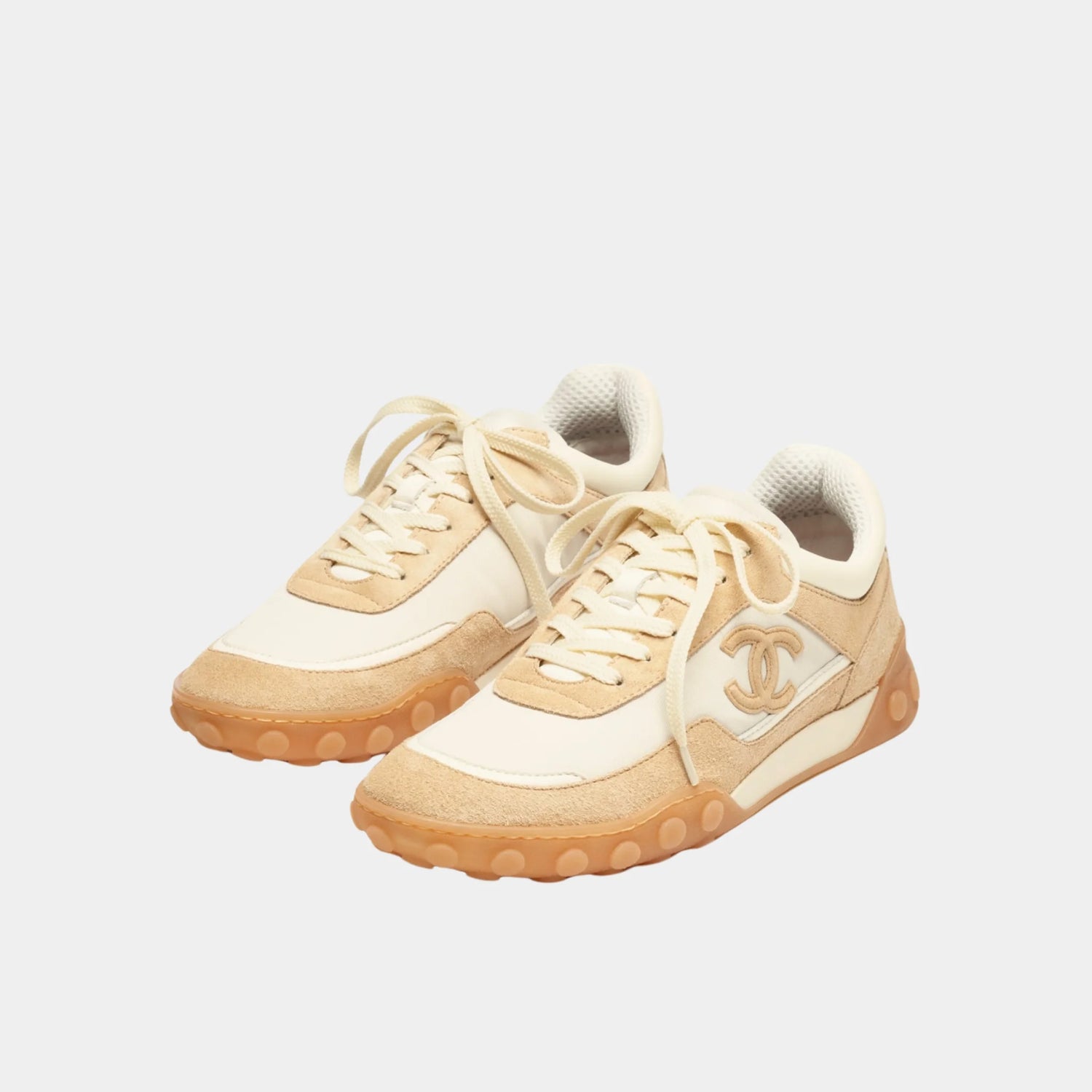 Chanel Trainers in Fabric &amp; Suede Calfskin, Ivory Beige, Front