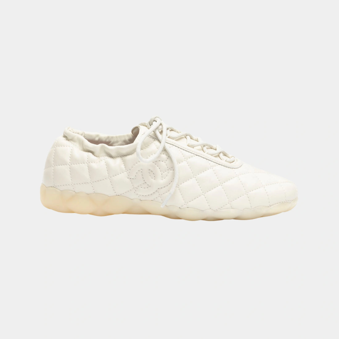 Chanel Trainers in Lambskin, Ivory, Side