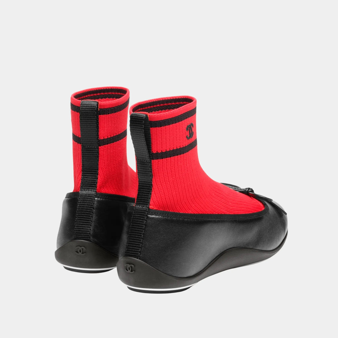 Chanel Trainers in Lambskin & Knit, Black Red, Back