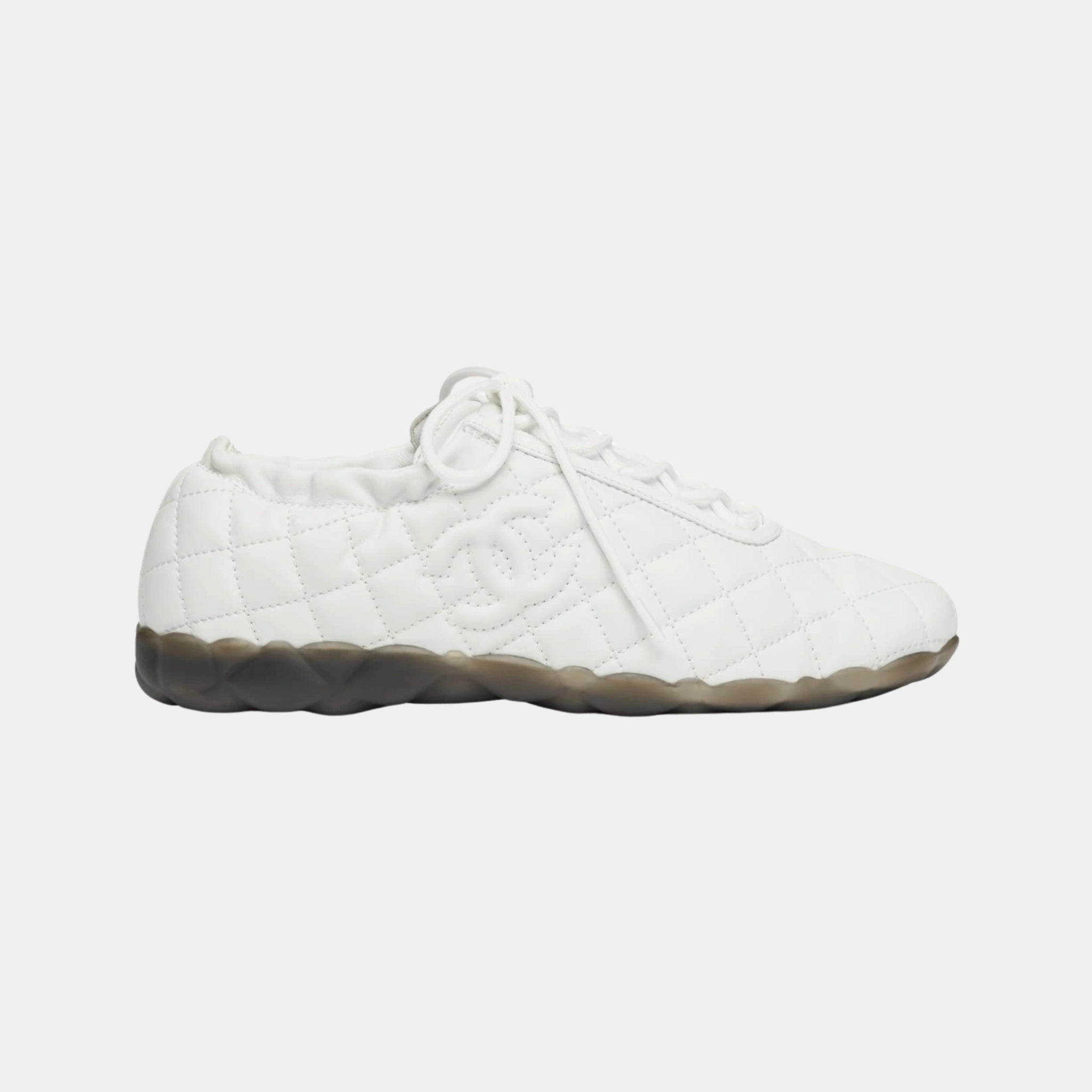 Chanel Trainers in Lambskin, White, Side