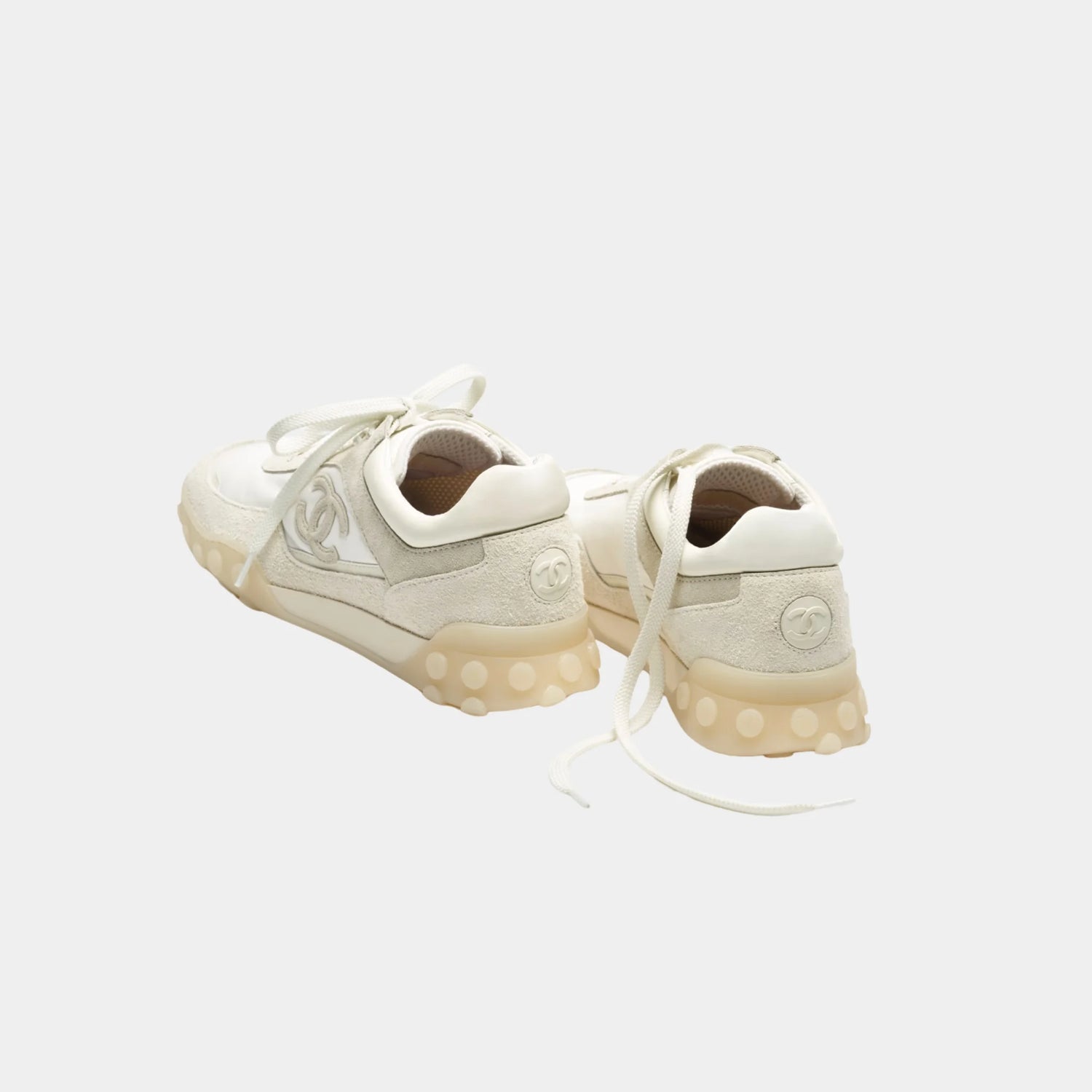 Chanel Trainers in Mixed Fibers Suede &amp; Calfskin, Ivory, Back