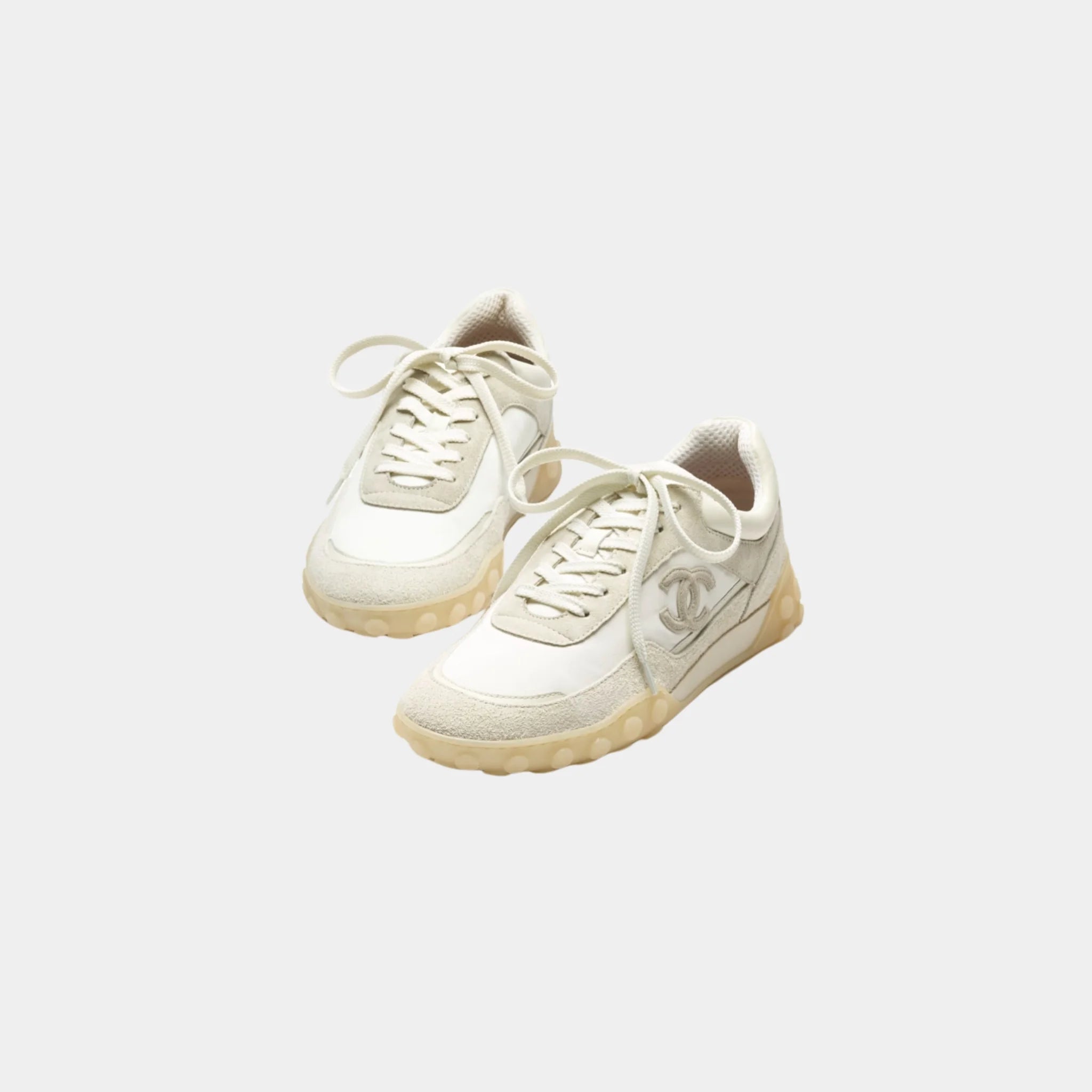 Chanel Trainers in Mixed Fibers Suede &amp; Calfskin, Ivory, Front