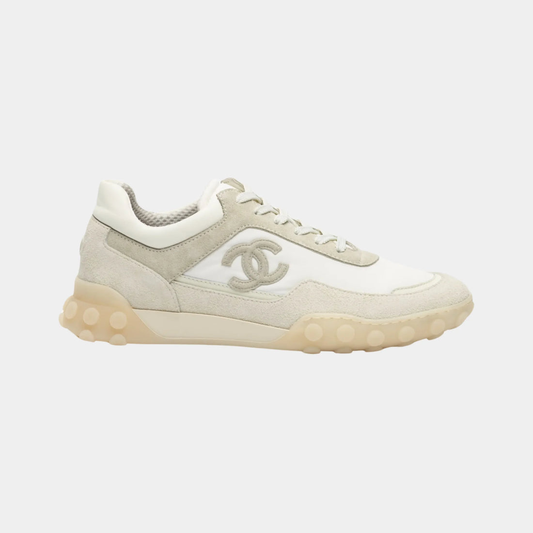 Chanel Trainers in Mixed Fibers Suede &amp; Calfskin, Ivory, Side