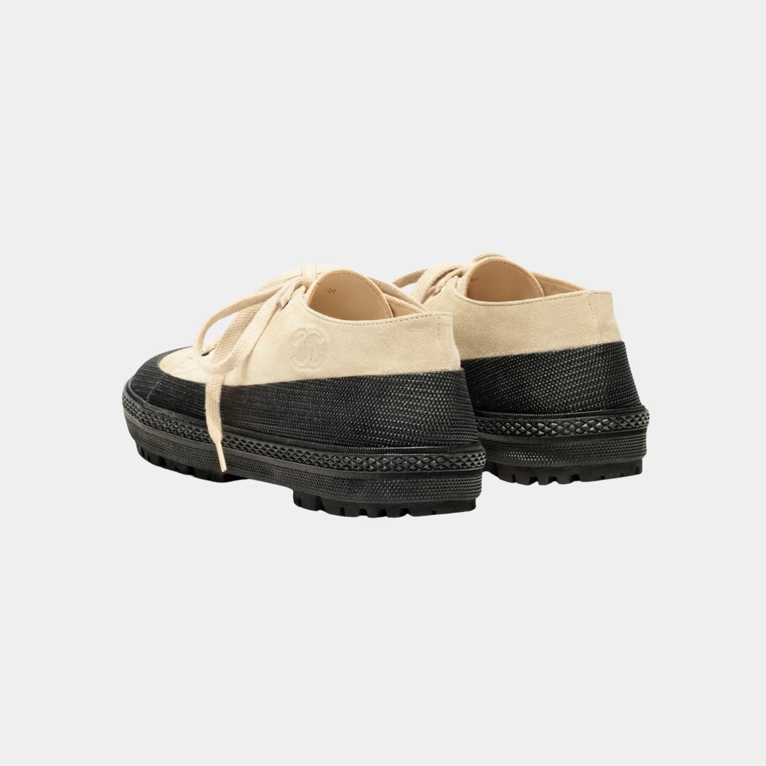 Chanel Trainers in Suede Calfskin, Beige, Back