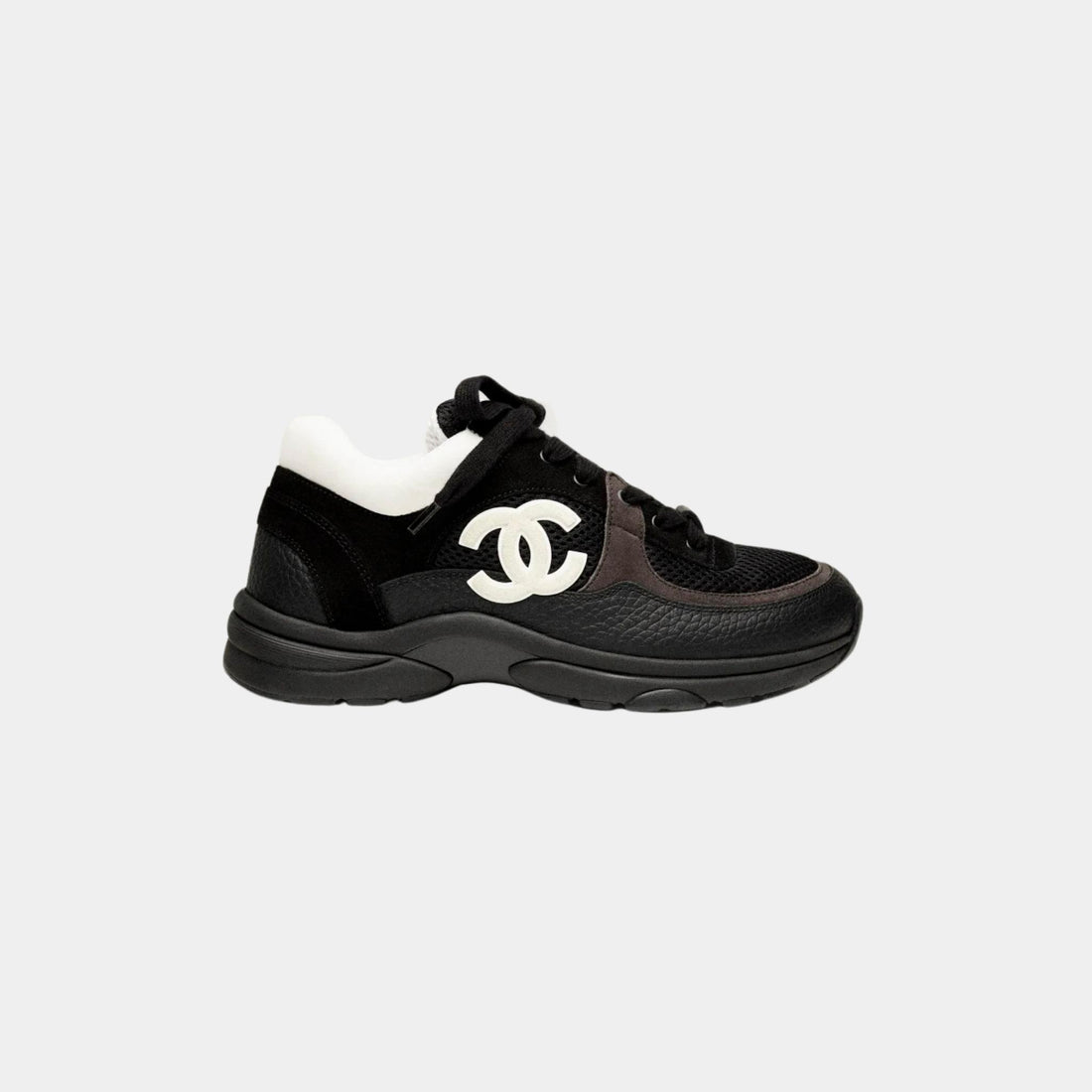 Chanel Trainers In Mesh Suede And Grained Calfskin, Black And White, Side