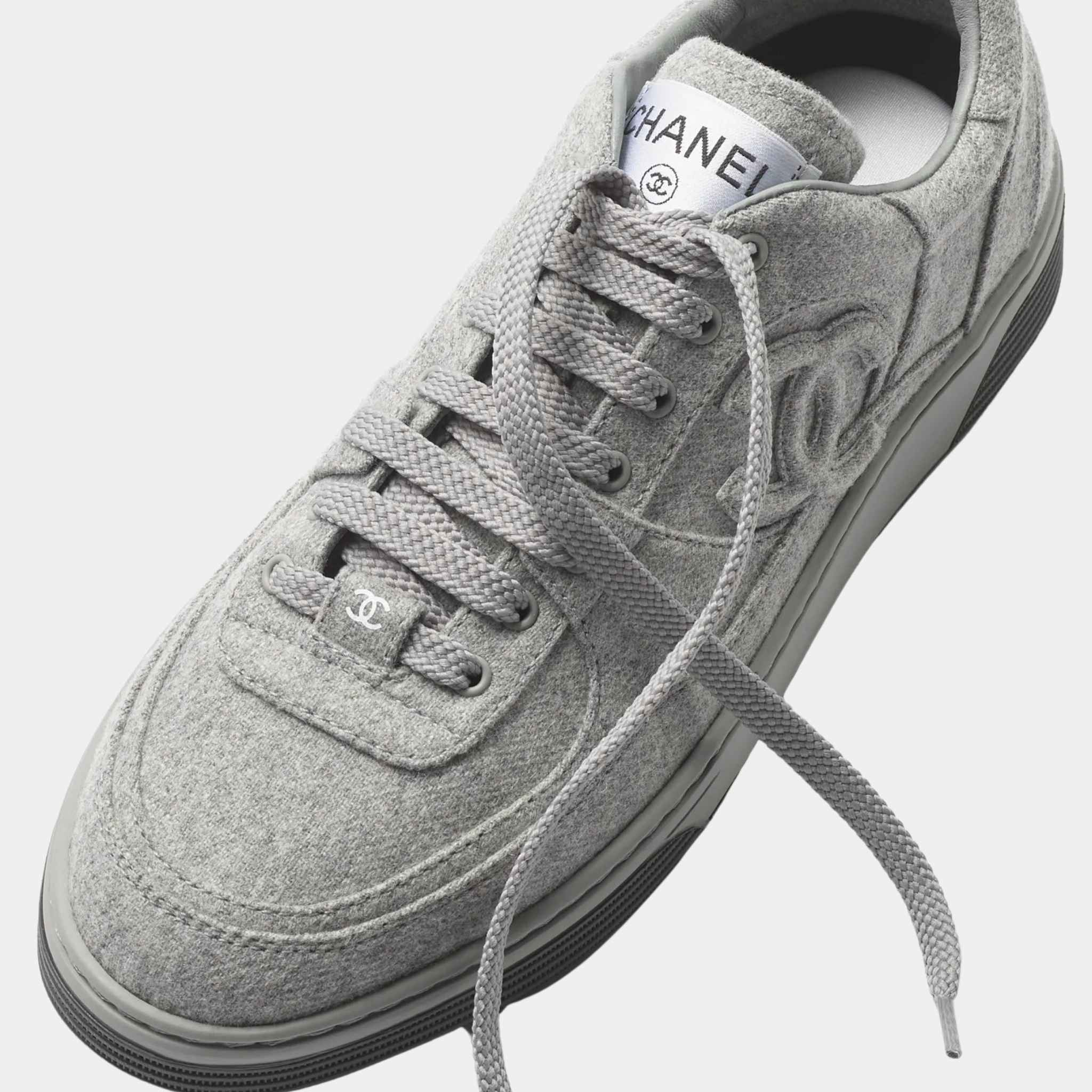 Chanel Trainers Sneakers Wool And Mixed Fibres Light Grey, Top 