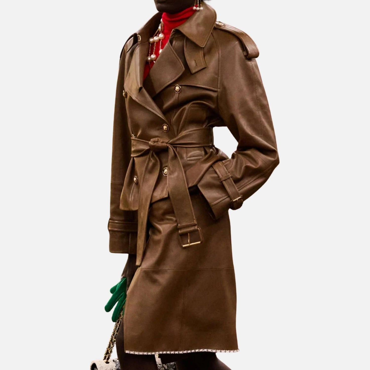 Chanel Trench Coat Lambskin Brown Tobacco