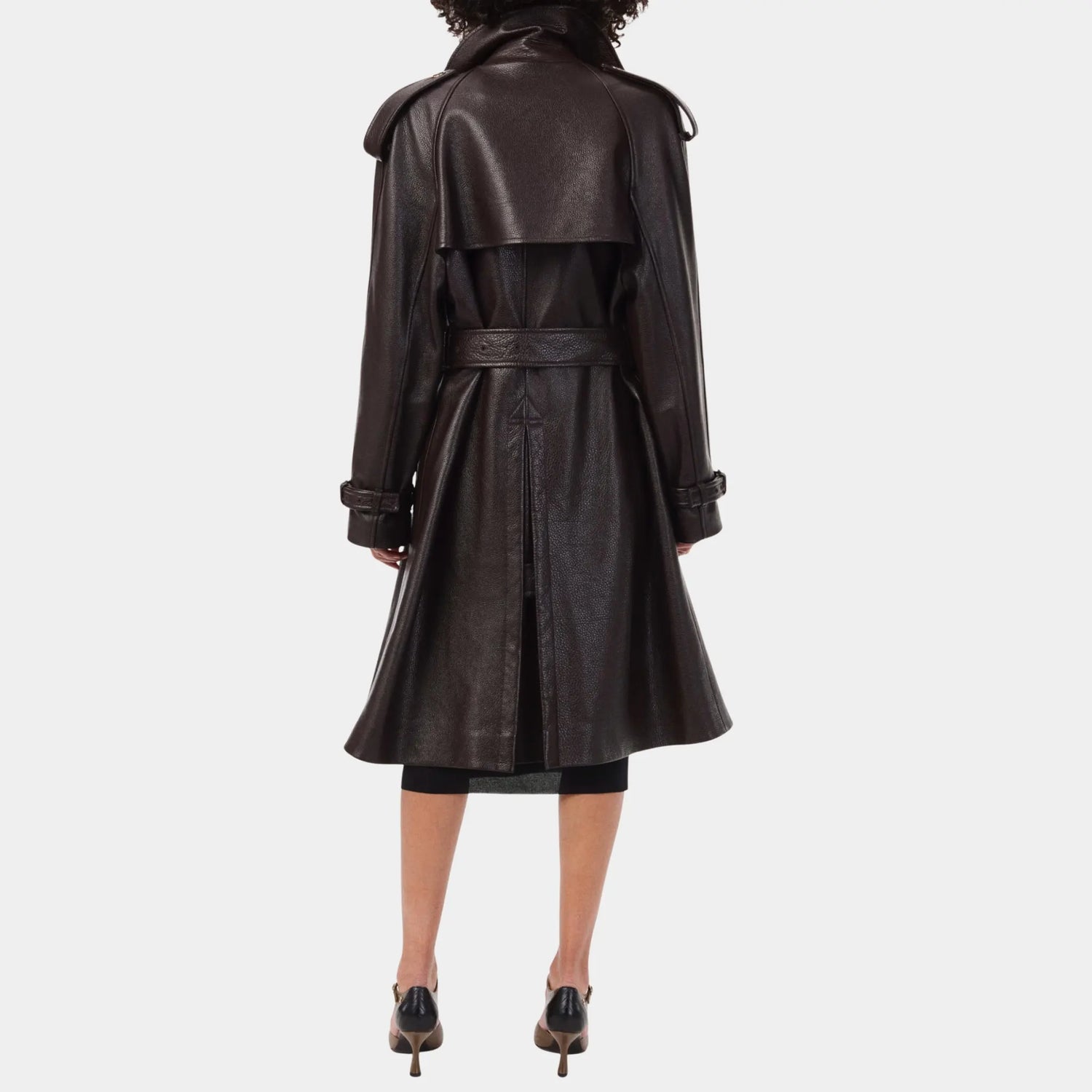 Chanel Trench Coat Shiny Grained Calfskin in Dark Brown, Back
