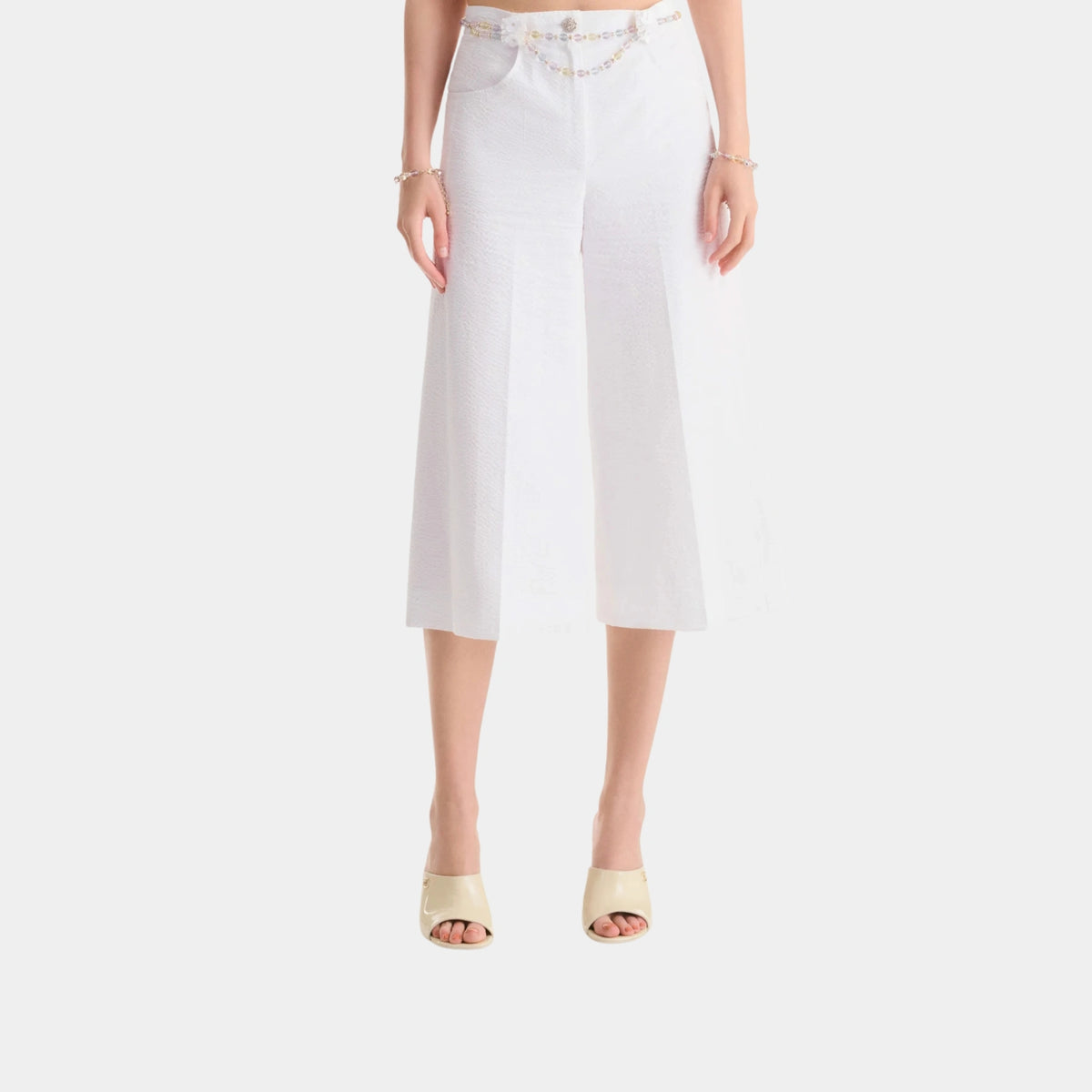 Trousers in White Embroidered Cotton