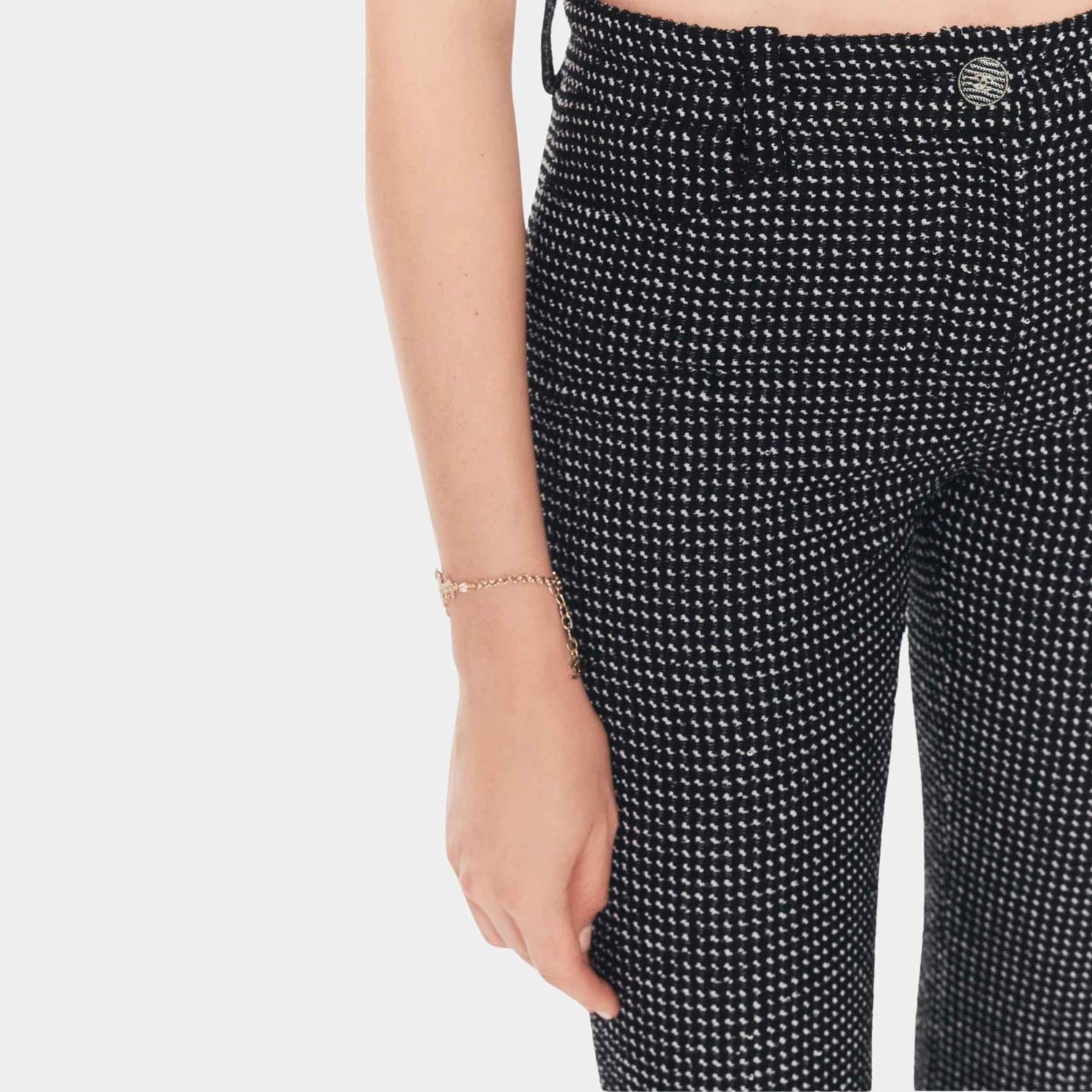 Chanel Trousers Tweed Black White, CloseView