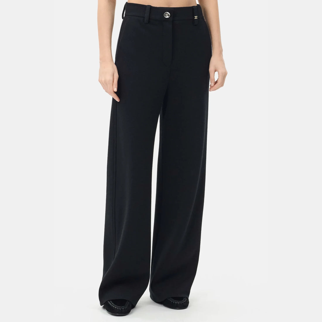 Chanel Trousers Wool in Black front view
