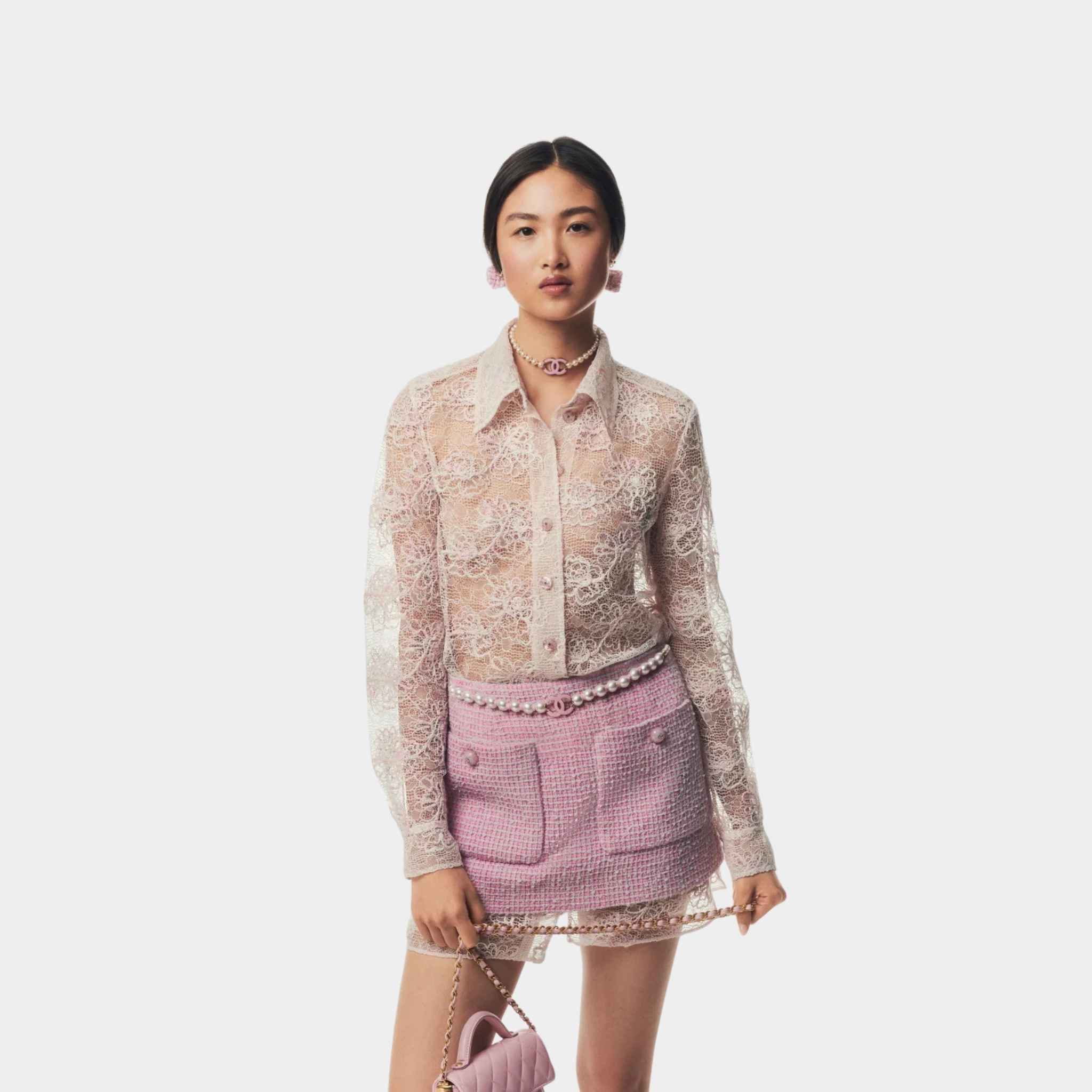 Chanel Tunic Iridescent Guipure Ecru &amp; Pink, Half