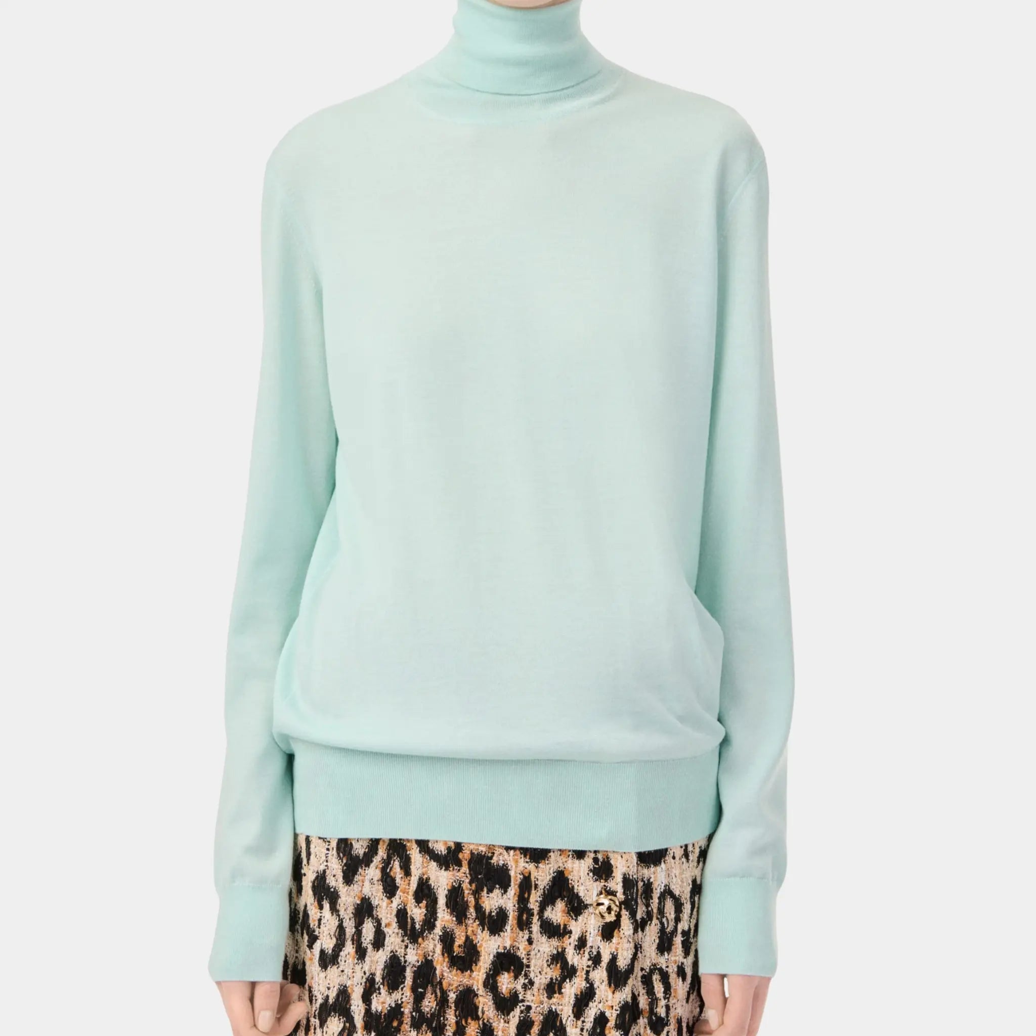 Chanel Turtleneck Pullover Cashmere in Pale Green, Front