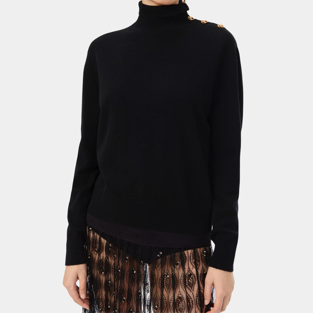 Turtleneck Pullover in Black Cashmere