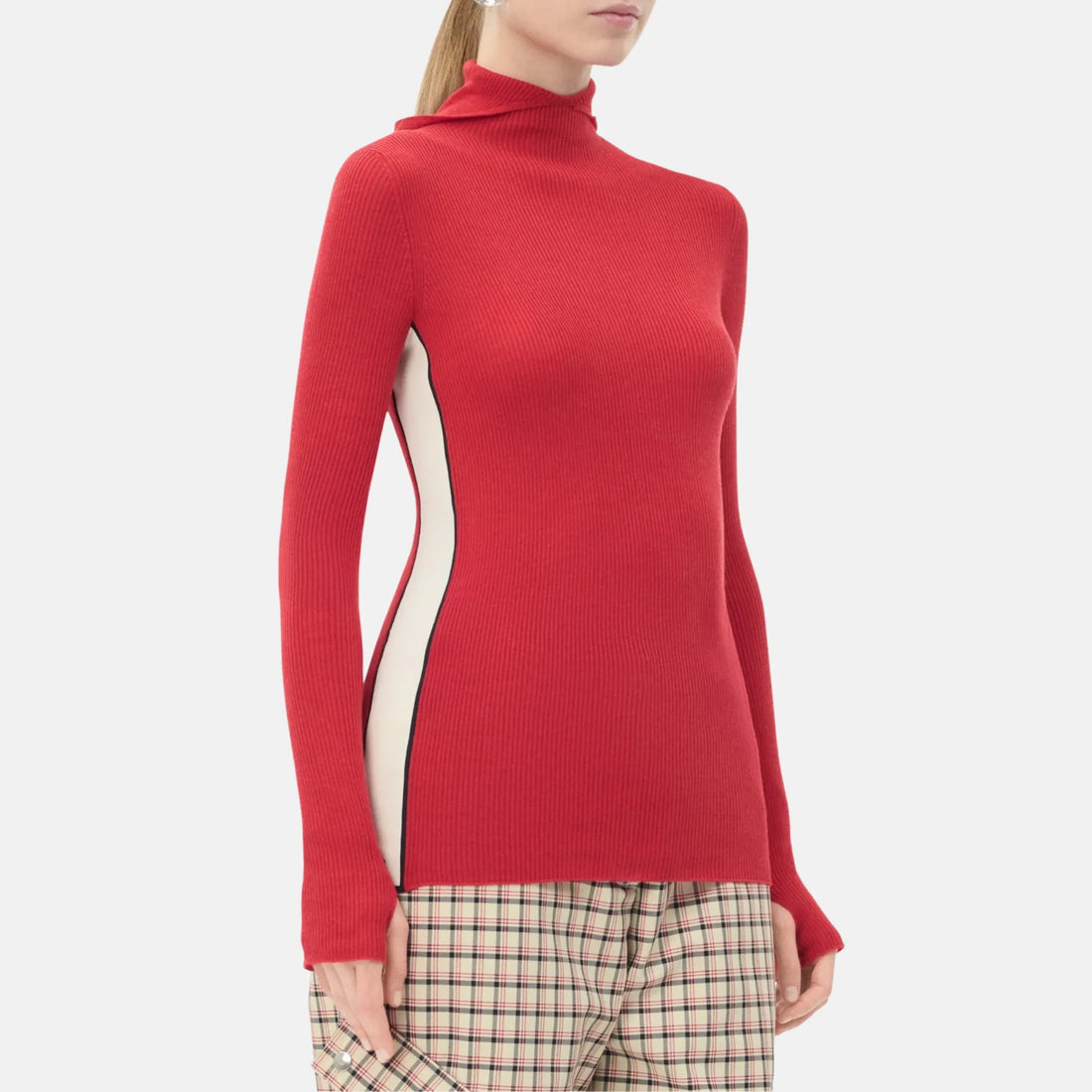Chanel Turtleneck Pullover Wool Cashmere in Red White and Black