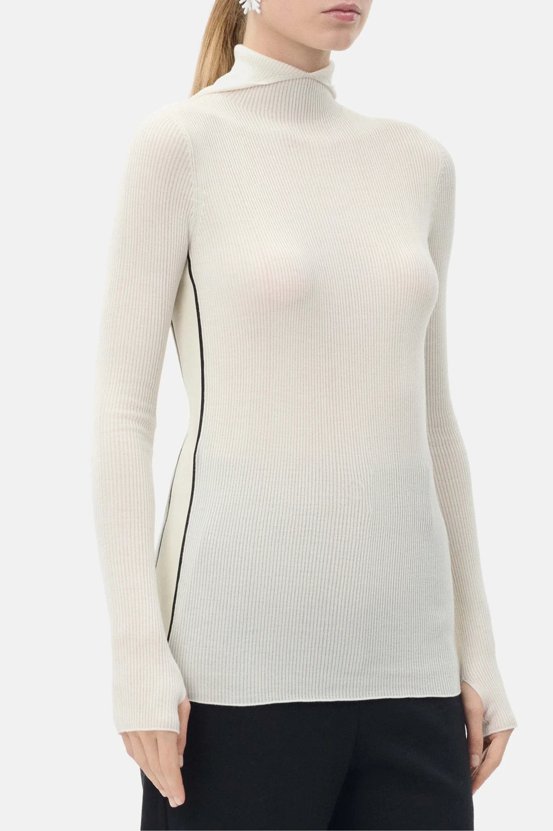 Chanel Turtleneck Wool &amp; Cashmere in White and Black front view