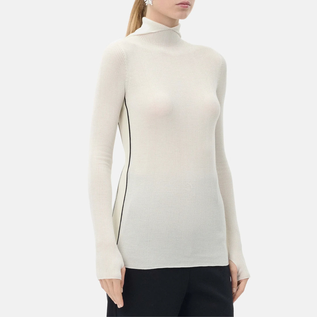 Chanel Turtleneck Wool &amp; Cashmere in White and Black front view