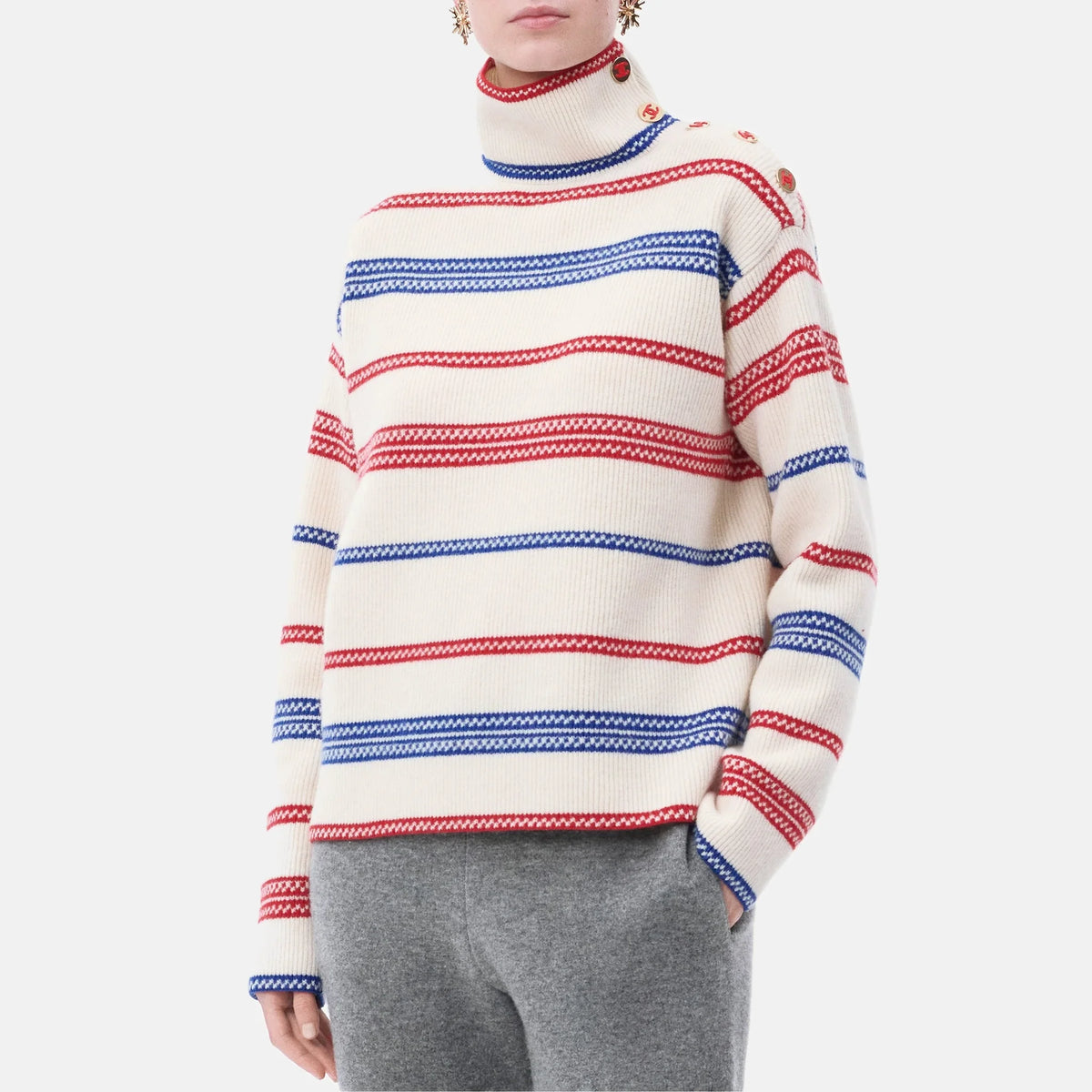 Turtleneck Wool & Cashmere in White, Blue and Red