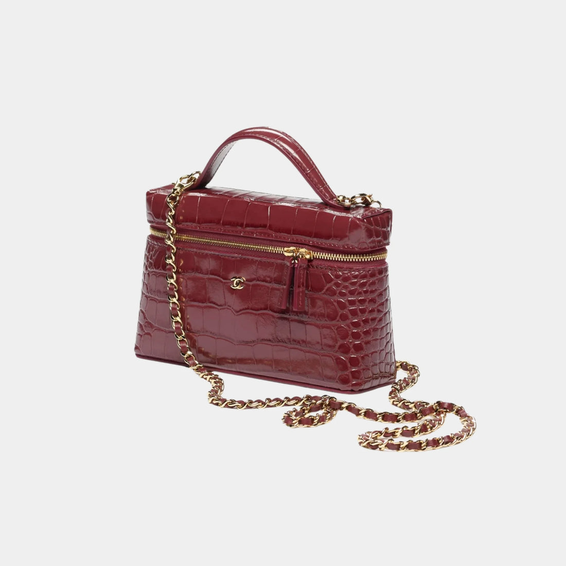 Chanel Vanity with Chain in Dark Burgundy Crocodile Embossed Calfskin, Side
