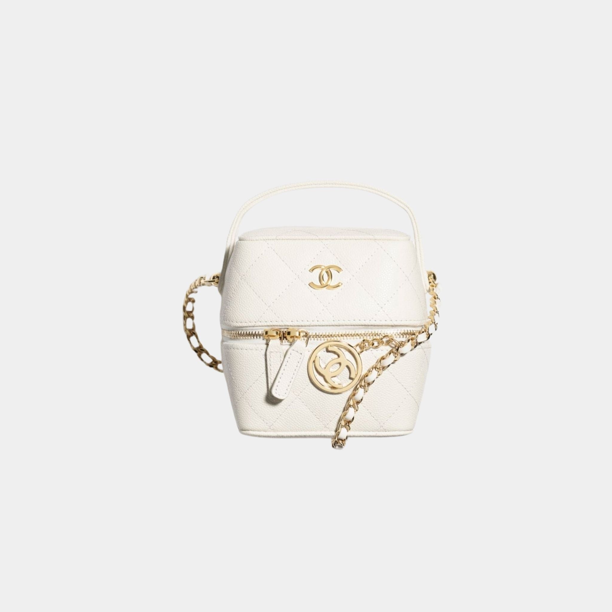 Chanel Vanity with Chain in Grained Calfskin and Gold Tone Metal, White, Front
