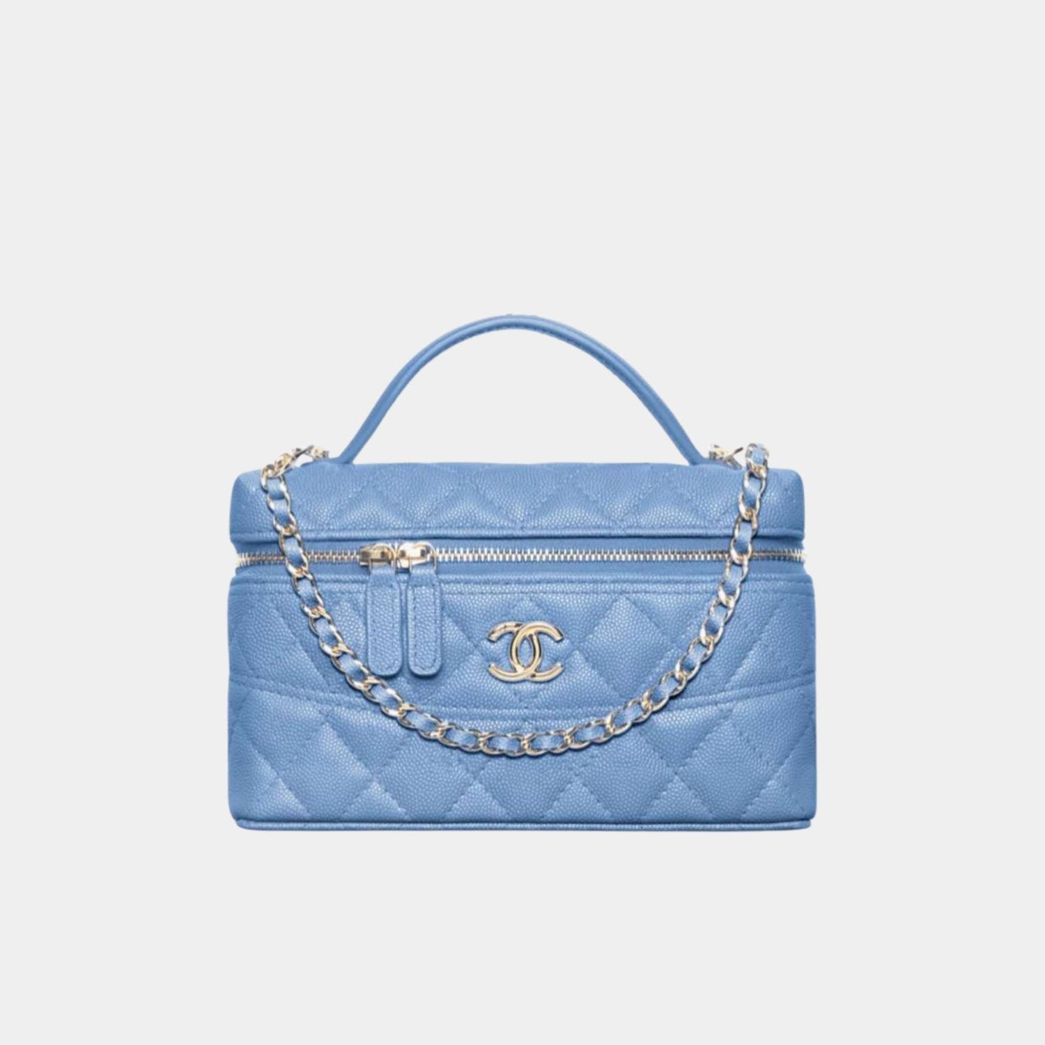 Chanel Vanity with Chain in Grained Calfskin and Gold Toned Metal, Blue