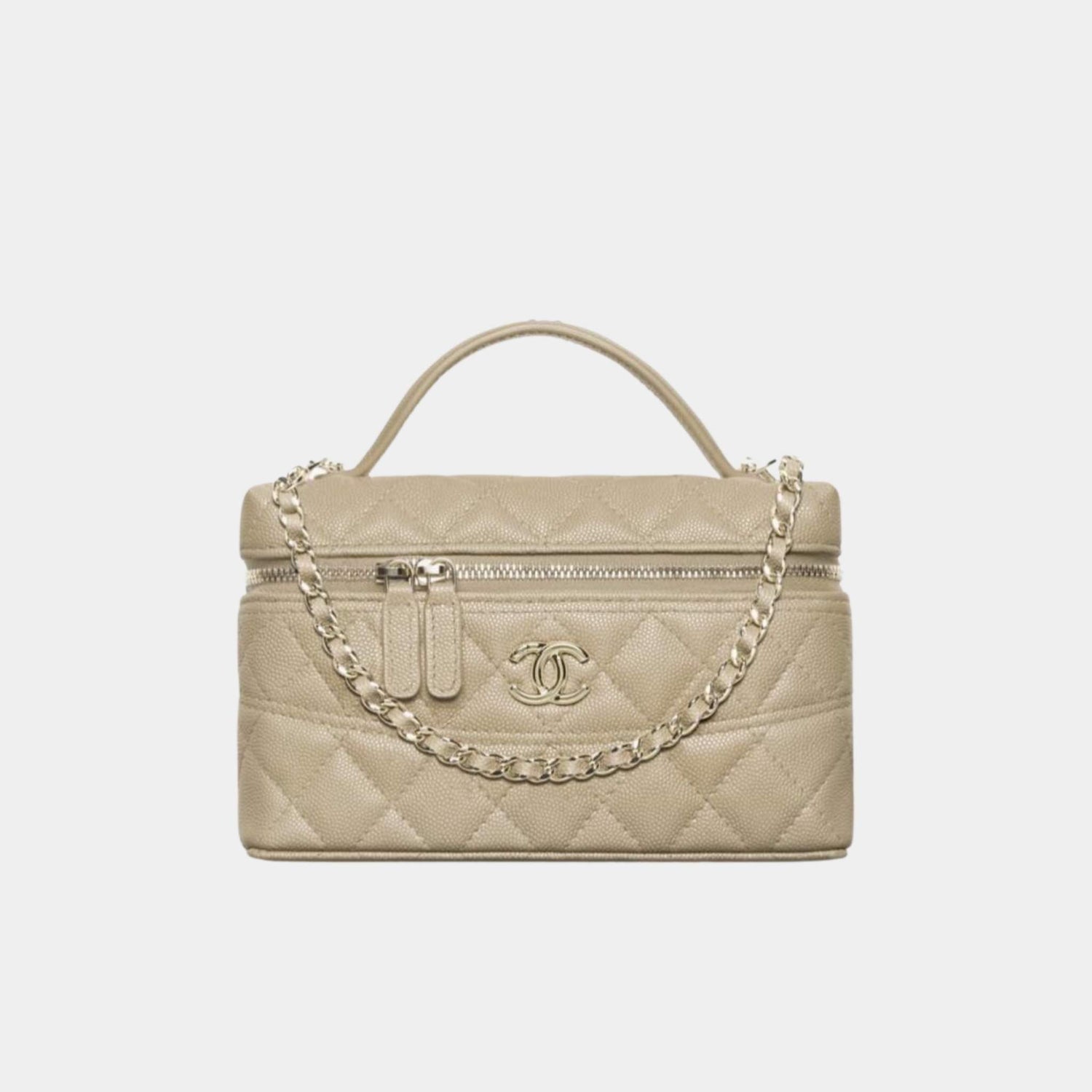 Chanel Vanity with Chain in Grained Calfskin and Gold Toned Metal, Khaki