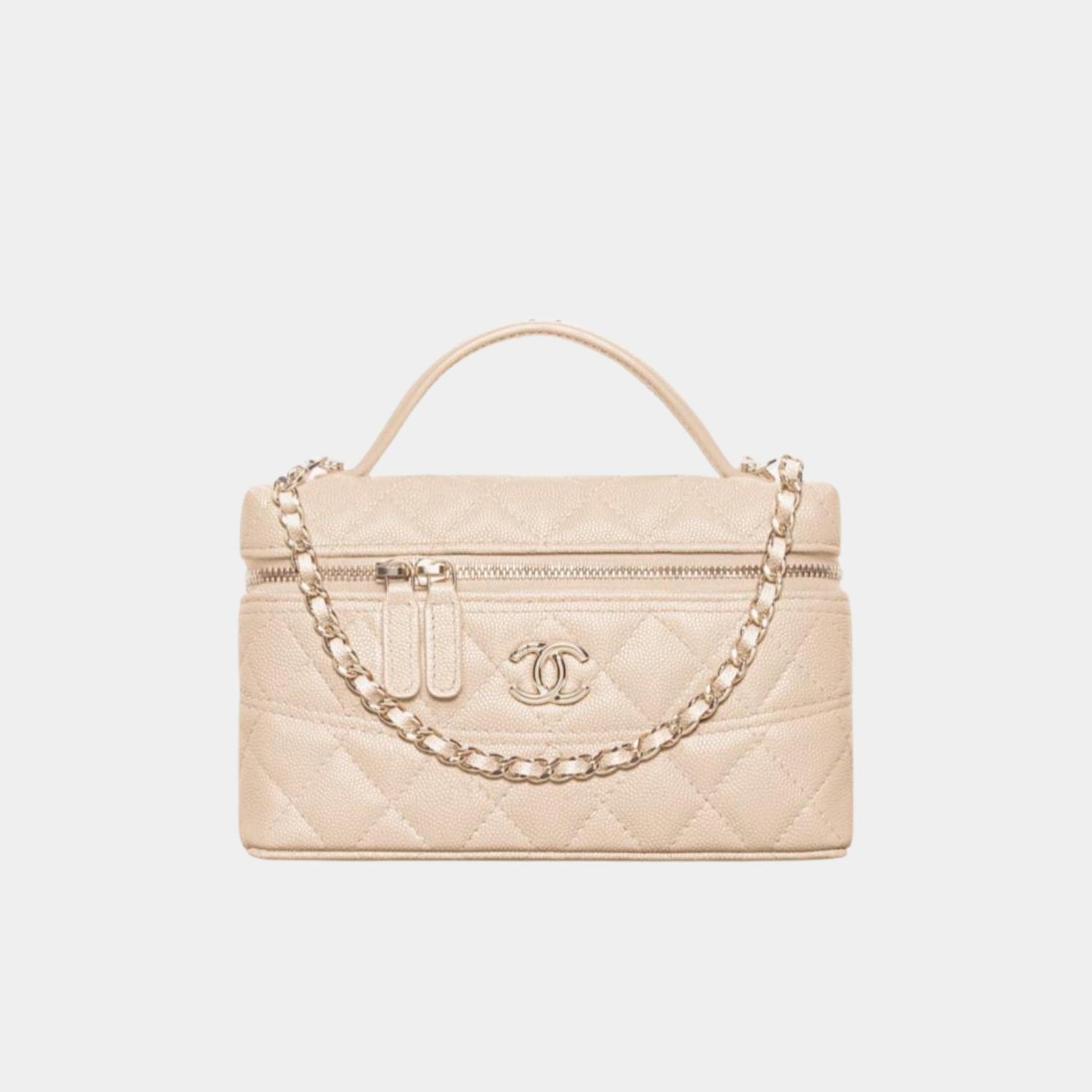 Chanel Vanity with Chain in Grained Calfskin and Gold Toned Metal, Light Beige