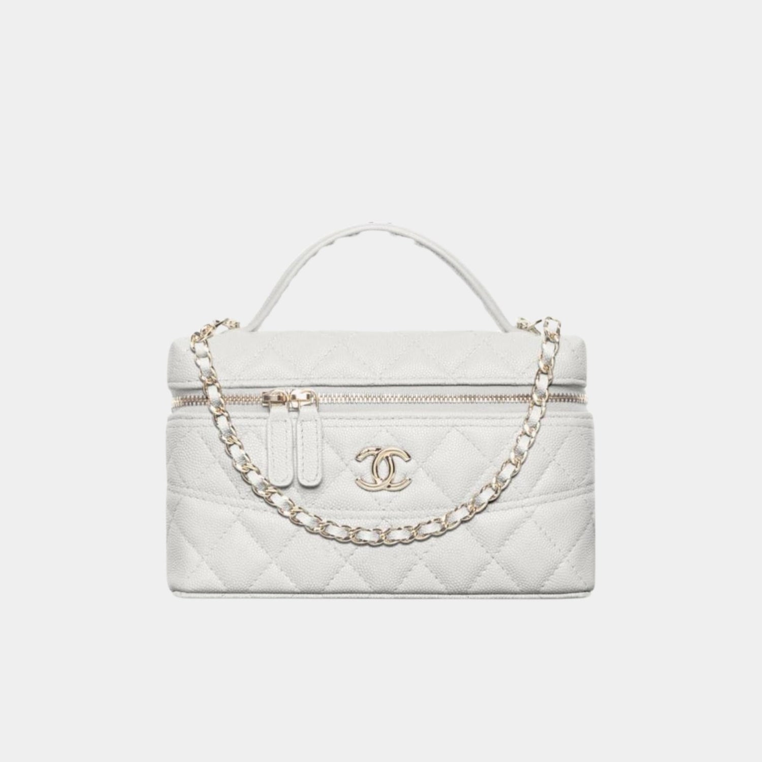 Chanel Vanity with Chain in Grained Calfskin and Gold Toned Metal, Light Grey