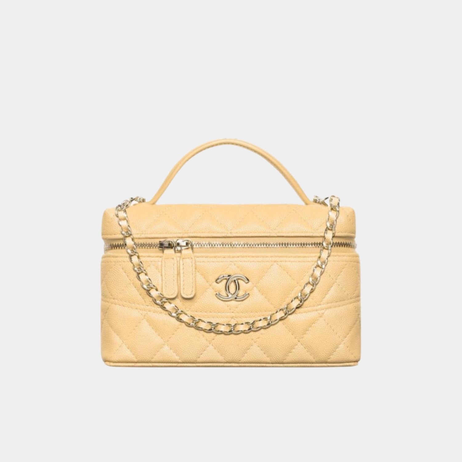 Chanel Vanity with Chain in Grained Calfskin and Gold Toned Metal, Light Yellow