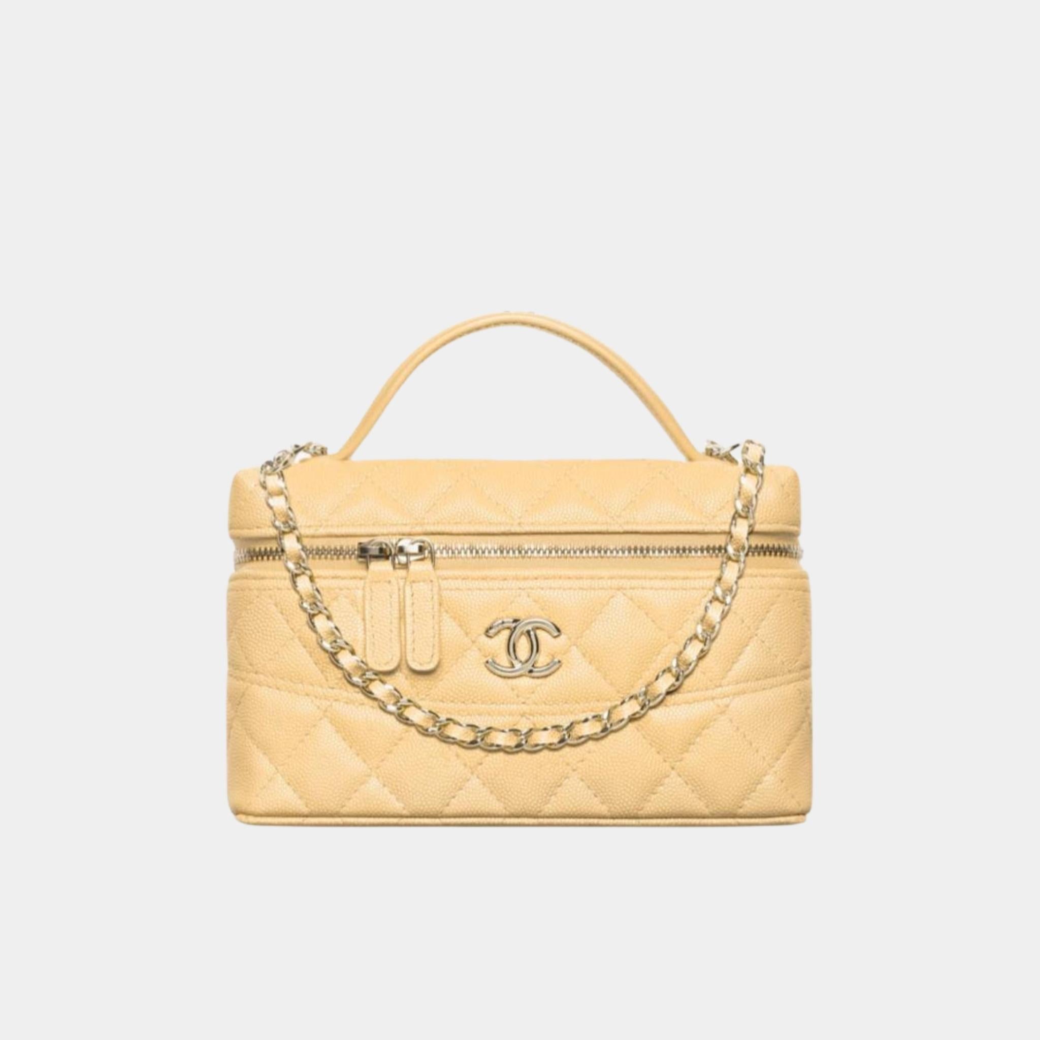 Chanel Vanity with Chain in Grained Calfskin and Gold Toned Metal, Light Yellow