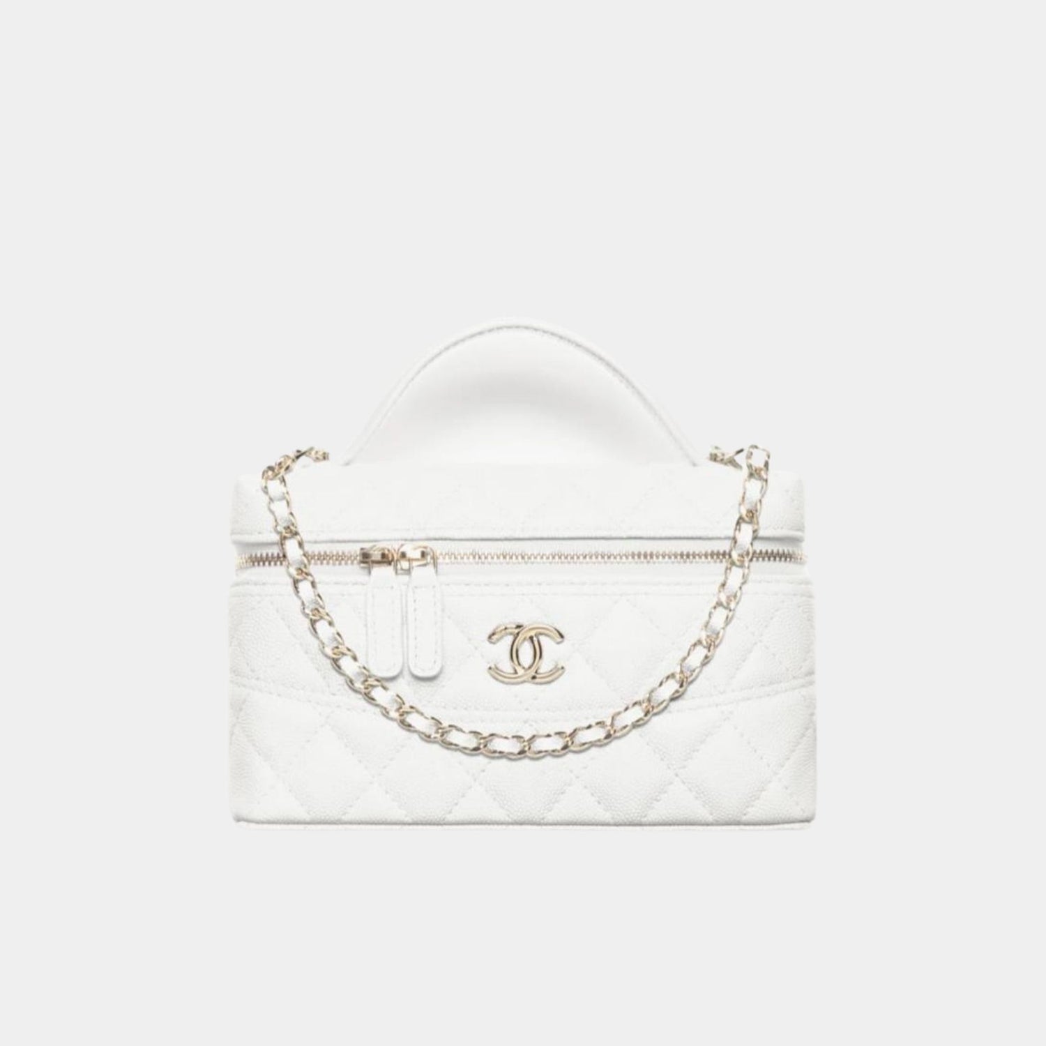 Chanel Vanity with Chain in Grained Calfskin and Gold Toned Metal, White
