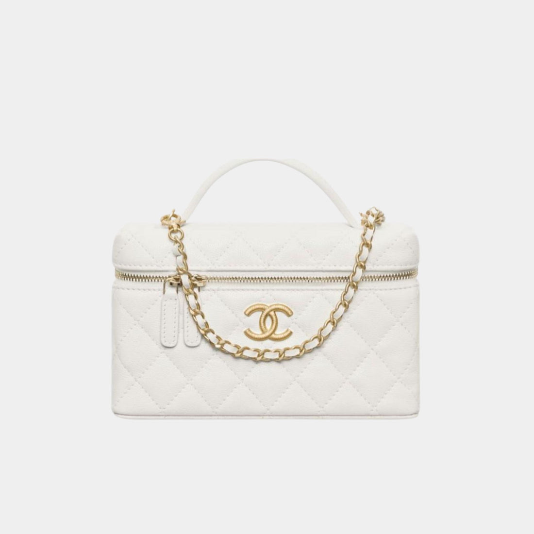 Chanel Vanity with Chain in Grained Shiny Calfskin, White