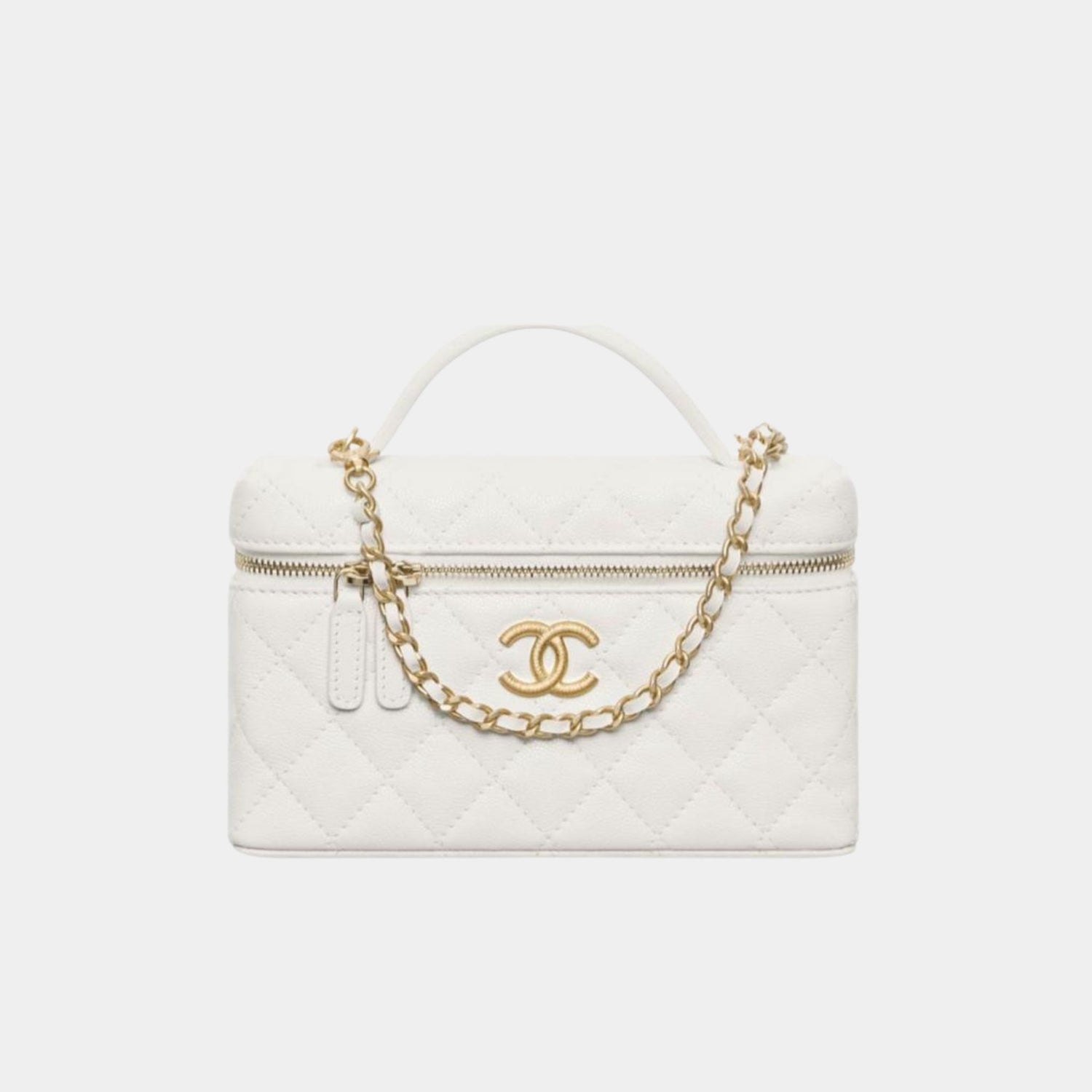 Chanel Vanity with Chain in Grained Shiny Calfskin, White