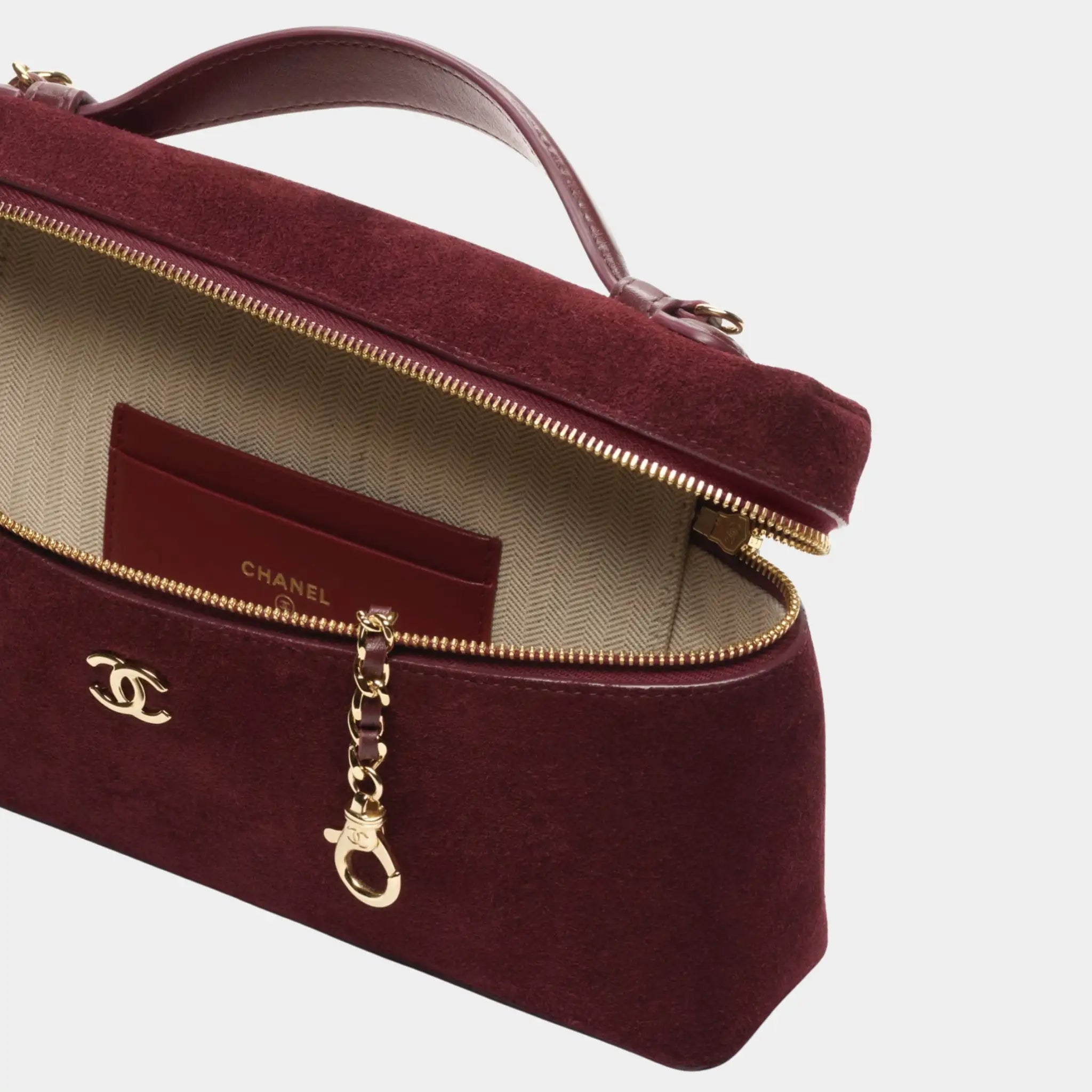 Chanel Vanity with Chain in Burgundy Suede Calfskin &amp; Gold Metal, Top