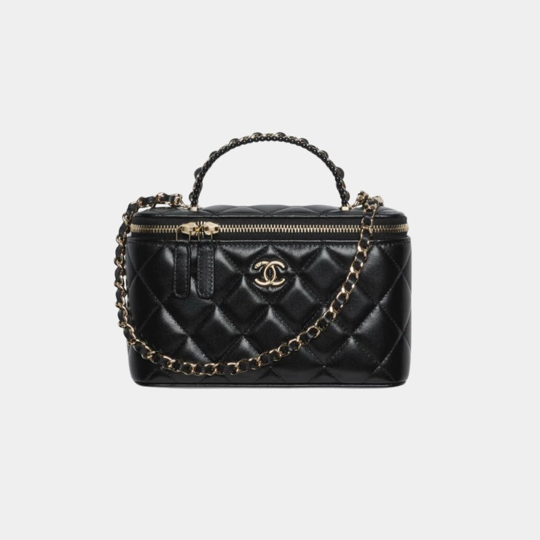 Chanel Vanity with Chain in Lambskin and Imitation Pearls, Black