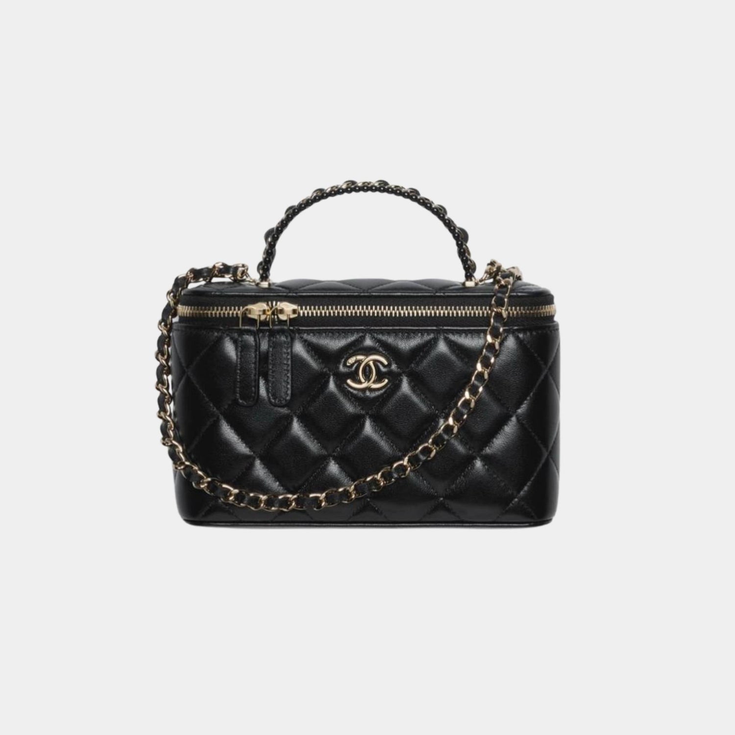 Chanel Vanity with Chain in Lambskin and Imitation Pearls, Black