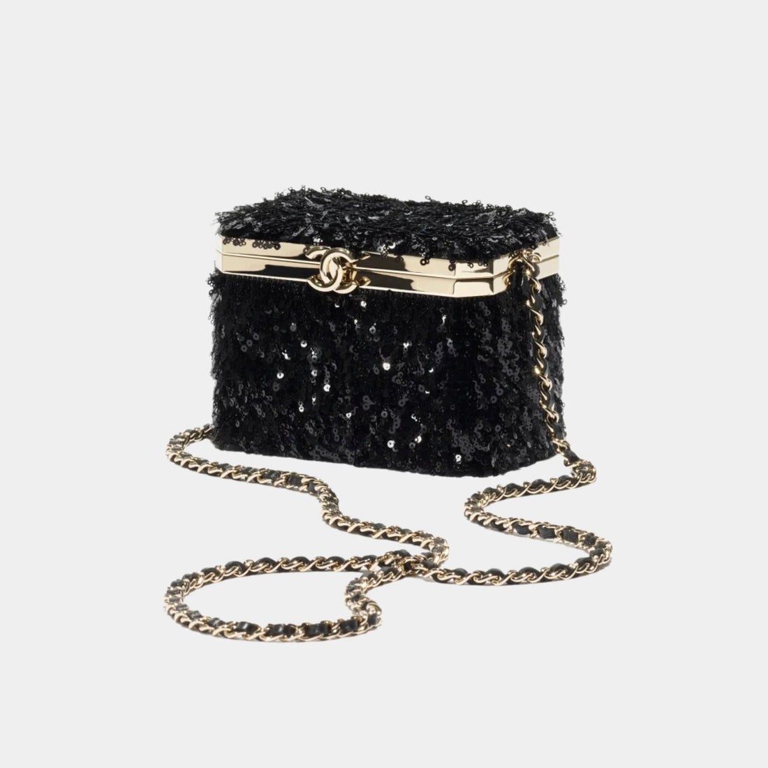 Chanel Vanity with Chain Sequins & Gold Tone Metal, Black, Front