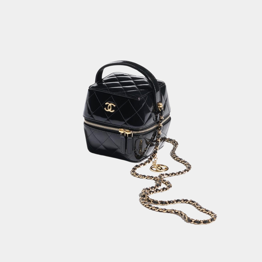 Chanel Vanity with Chain in Shiny Calfskin, Black, Side