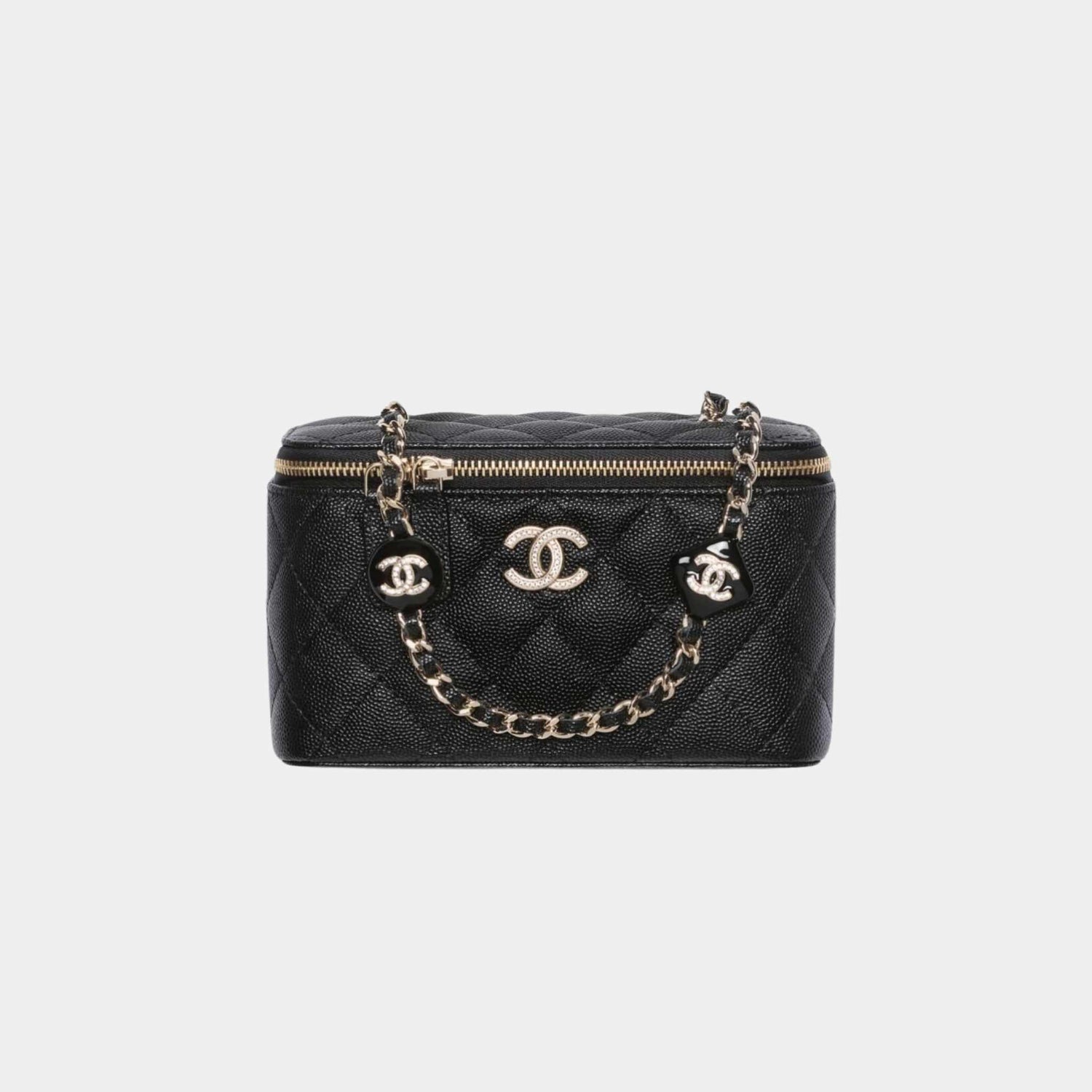 Chanel Vanity with Chain in Shiny Grained Calfskin and Enamel, Black