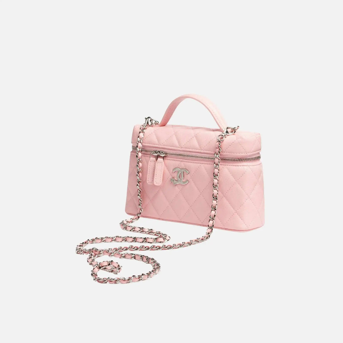 Vanity With Chain Shiny Grained Calfskin Light Pink