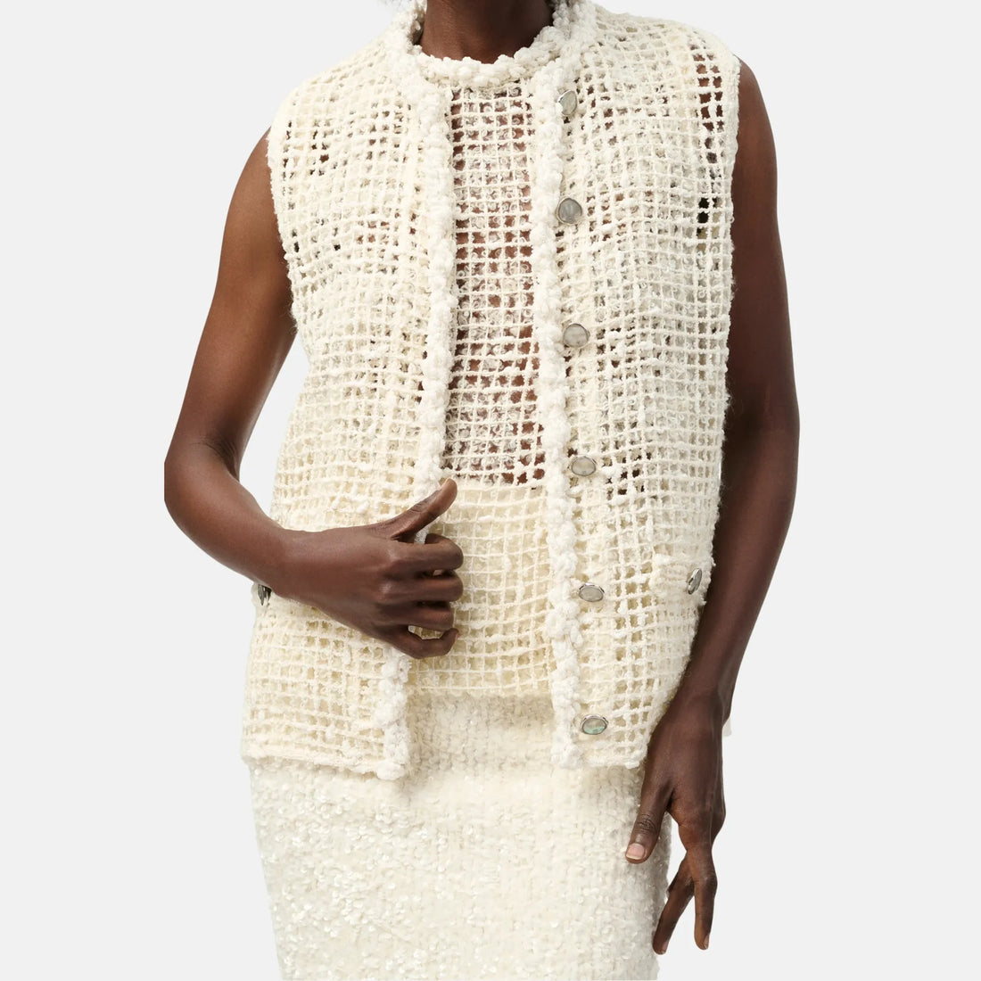 Chanel Vest Silk Mixed Fibres in Iridescent White