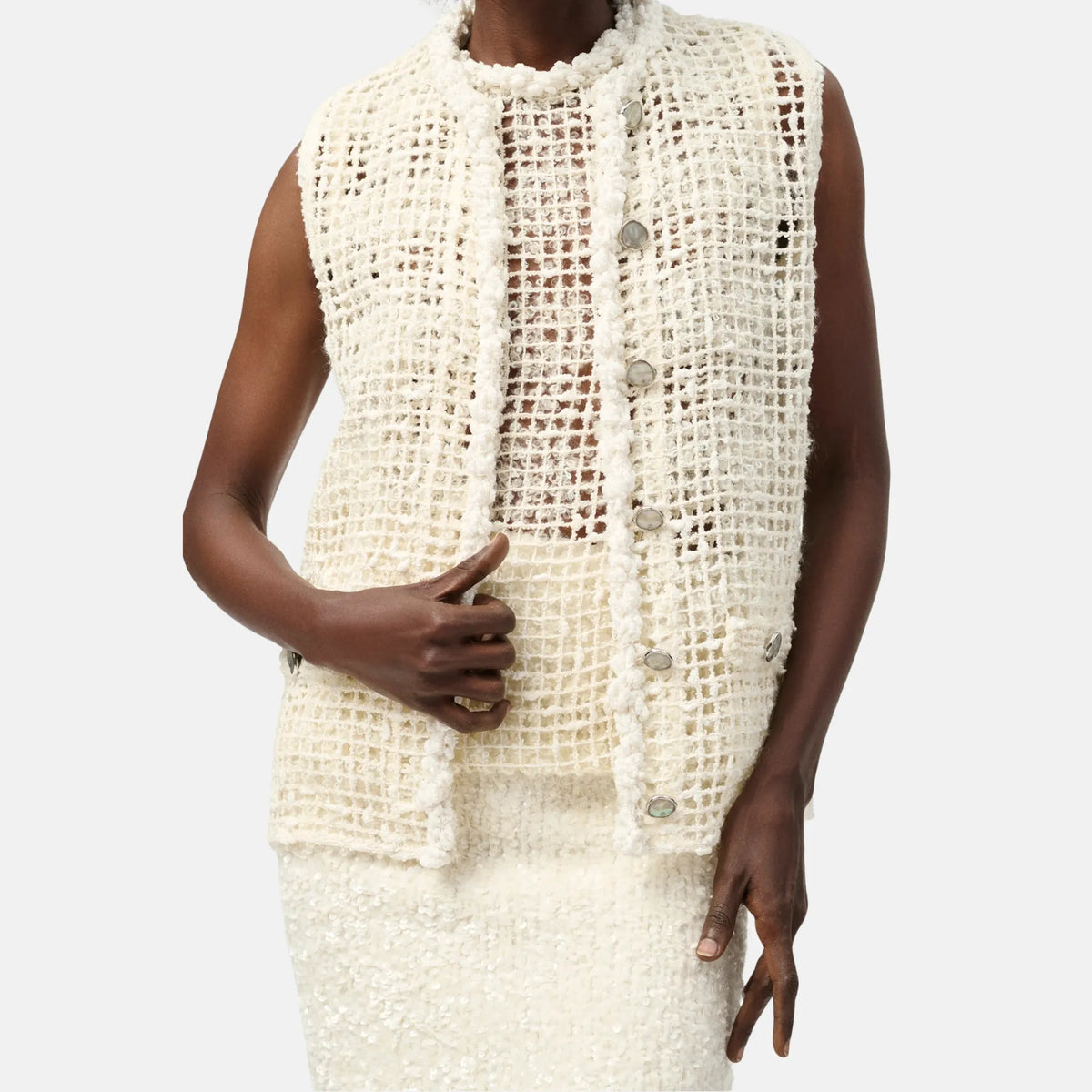 Vest Silk Mixed Fibres in Iridescent White