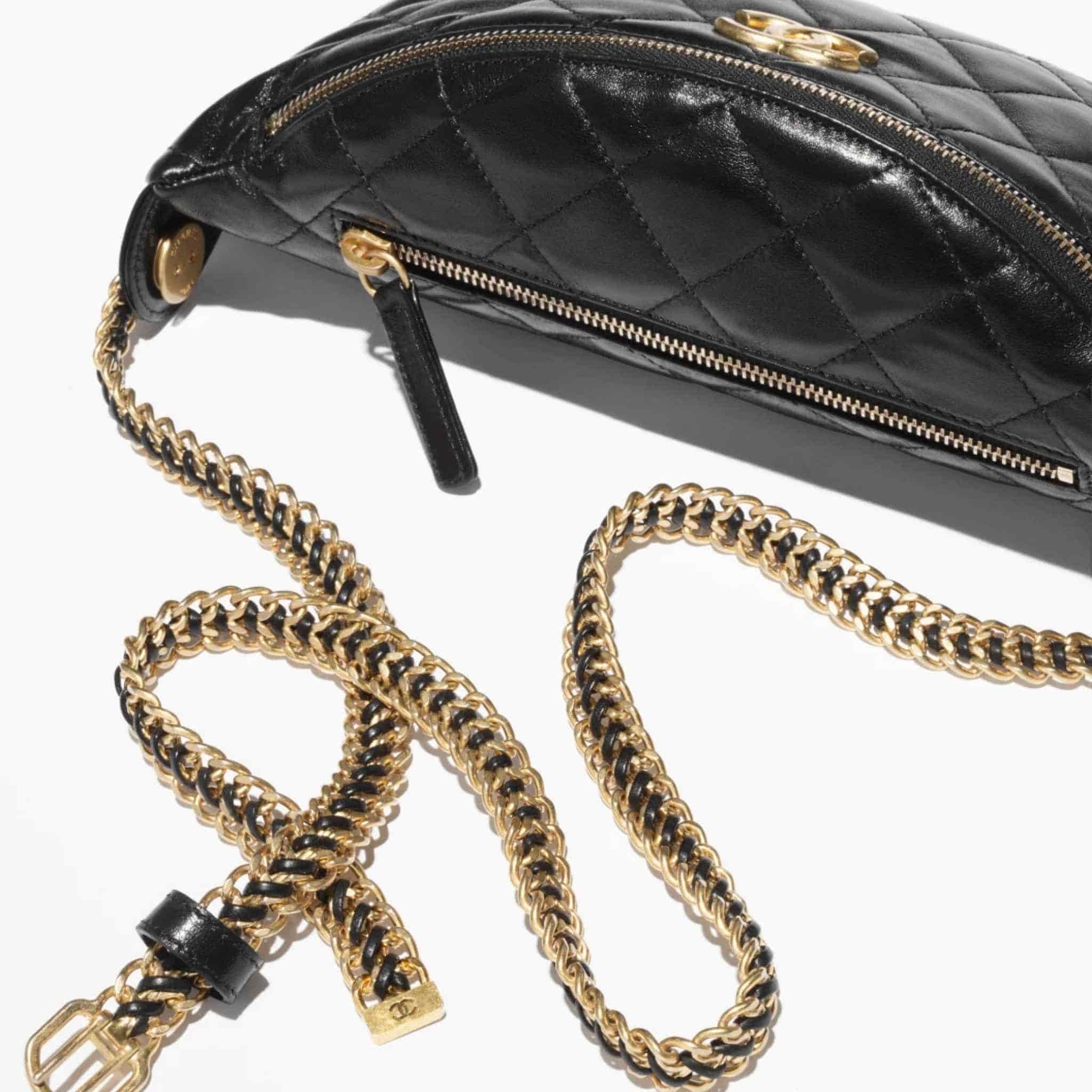 Chanel Waist Bag In Shiny Lambskin &amp; Tone Metal, Close
