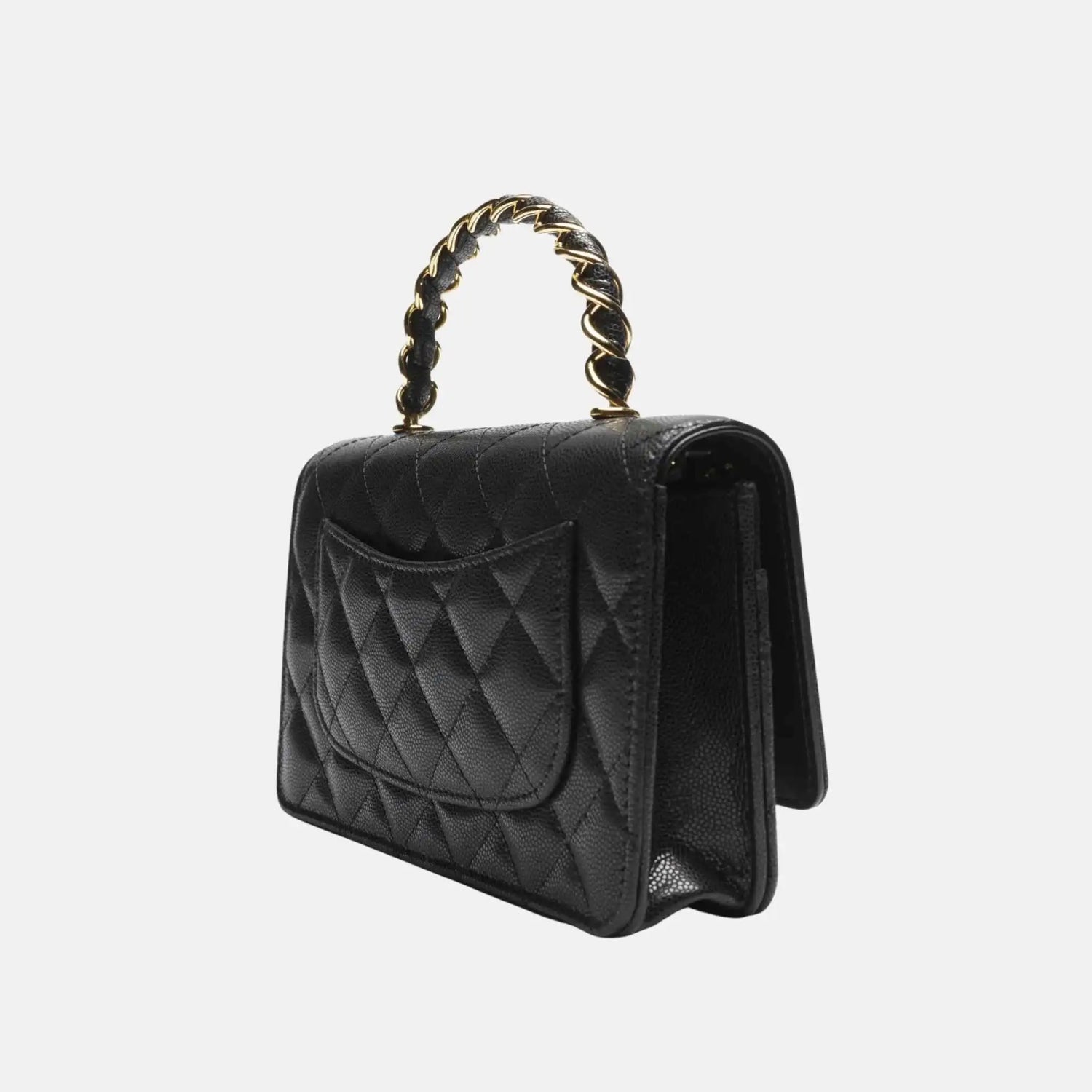 Chanel Wallet On Chain Grained Shiny Calfskin Gold Tone Metal, Back