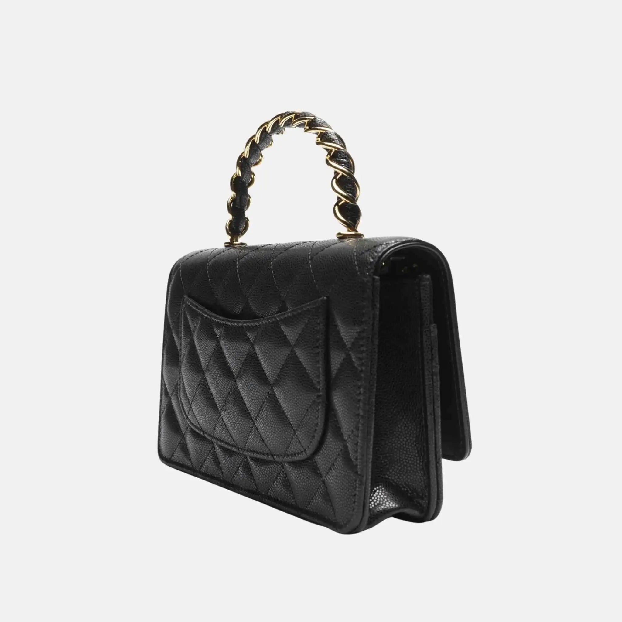 Chanel Wallet On Chain Grained Shiny Calfskin Gold Tone Metal, Back