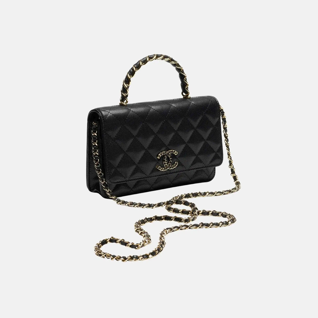 Chanel Wallet On Chain Grained Shiny Calfskin Gold Tone Metal, Front
